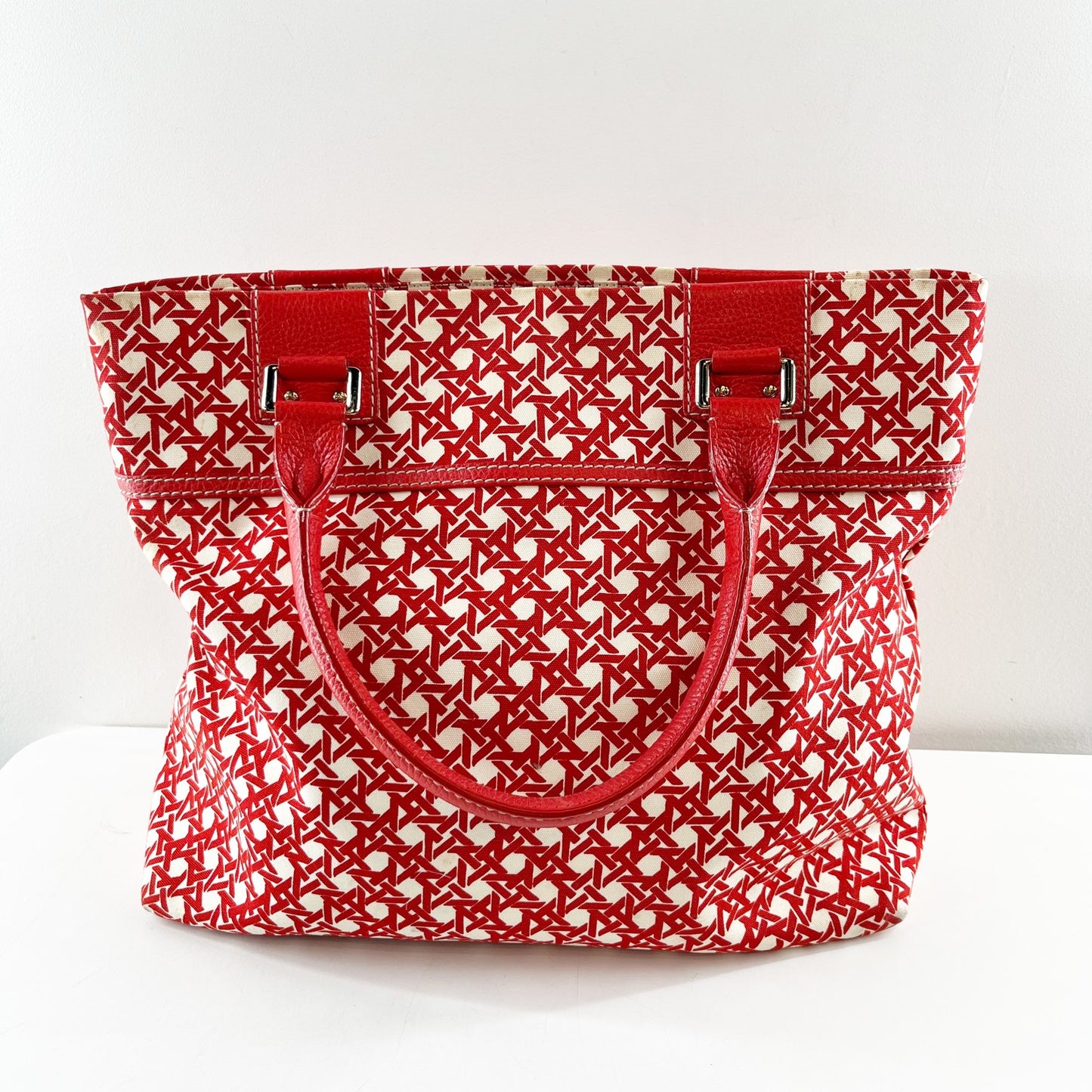 Kate Spade Geo Print Large Tote Bag Purse Red White
