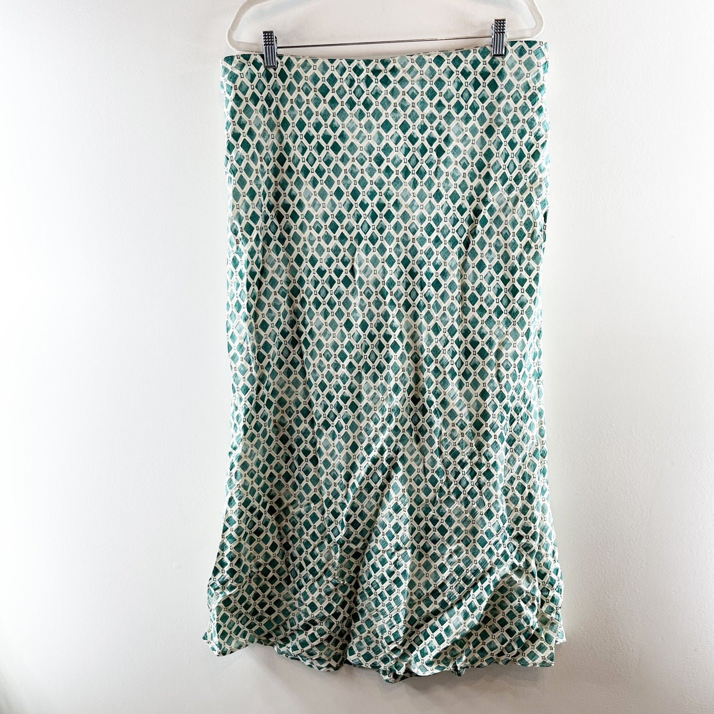 Abercrombie Crinkle Geometric Lined Maxi Slip Skirt Green XL