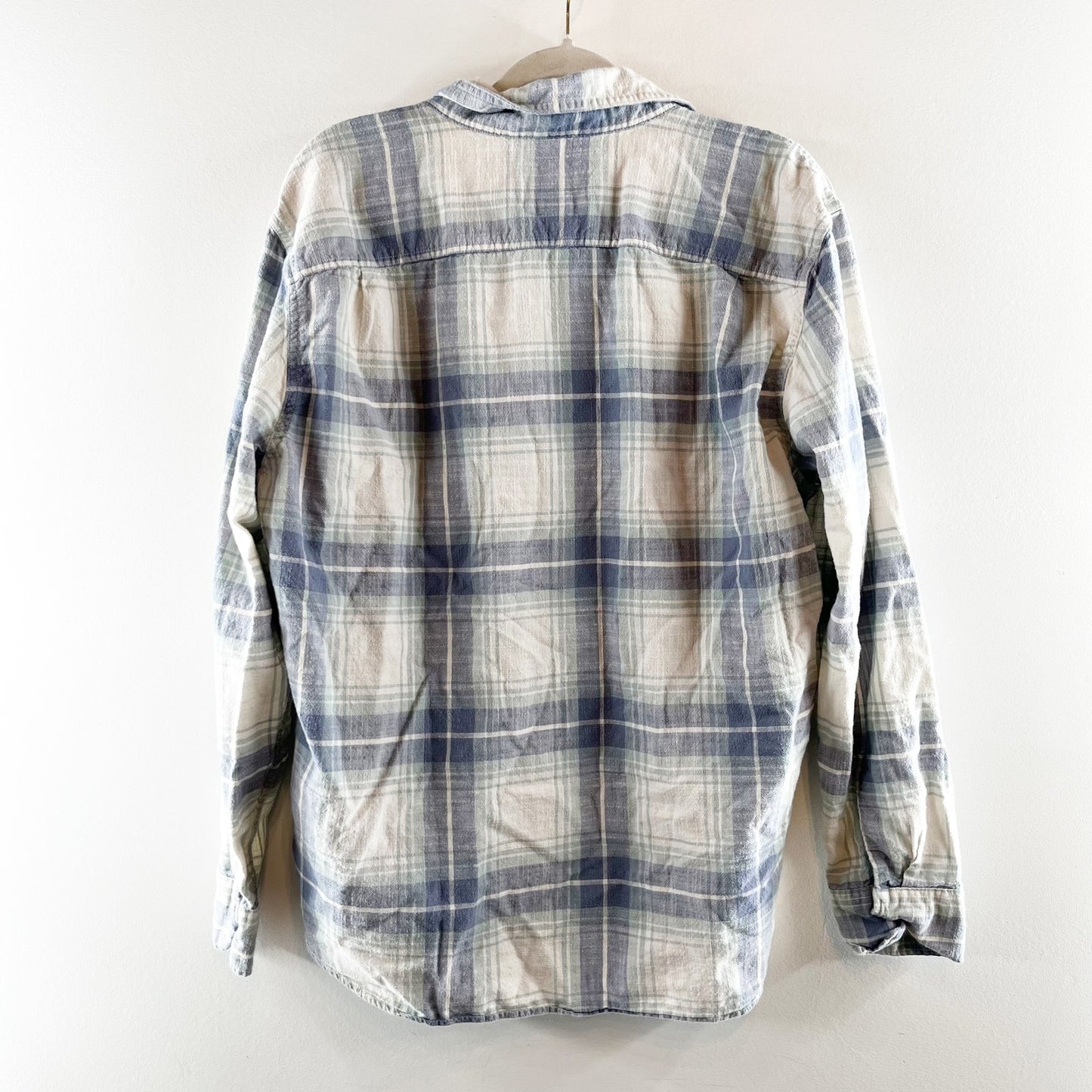 American Eagle Plaid Check Super Soft Button Up Flannel Shirt Blue White XL