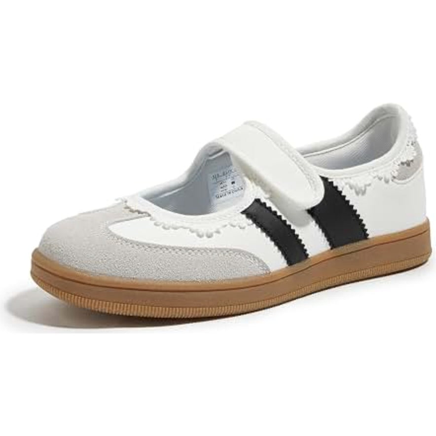 Leying Sporty Striped Ballet Flat Mary Jane Shoes Sneakers White Black 6