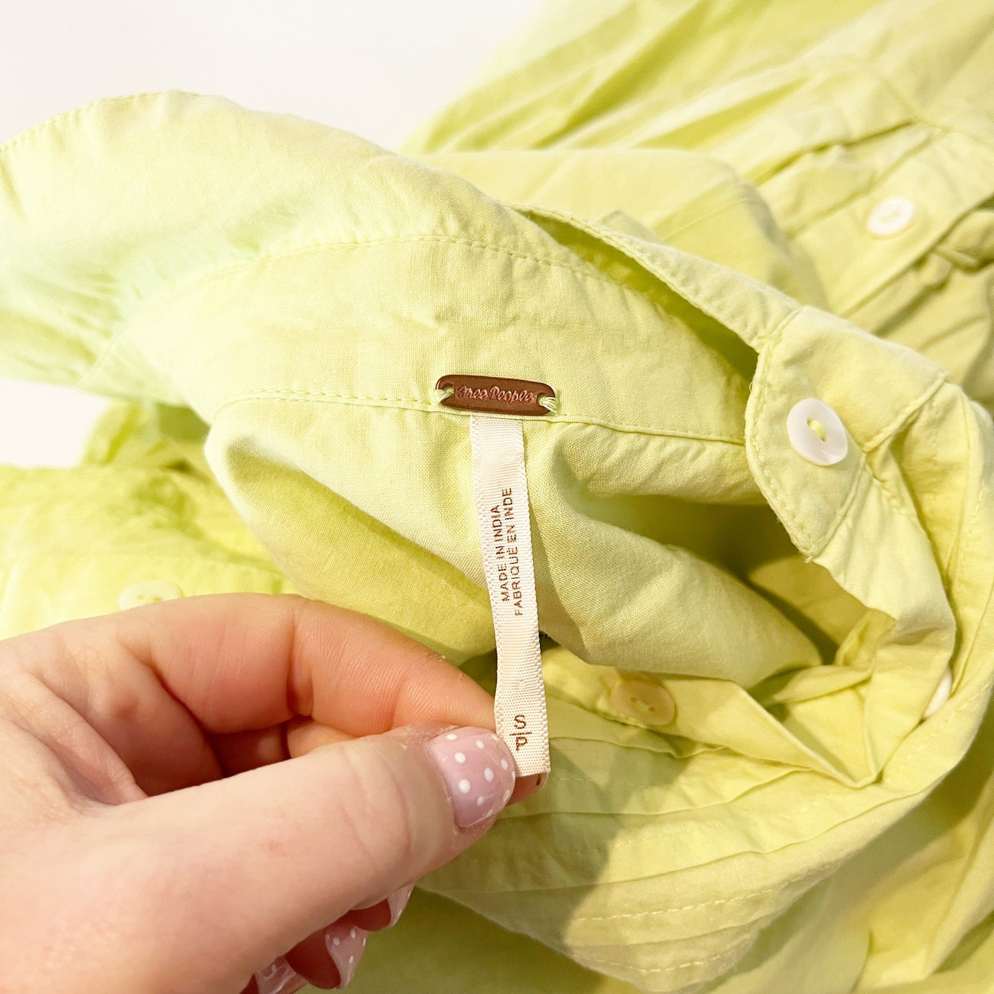 Free People Billie Pintucked Long Sleeve Tiered Mini Shirt Dress Lime Glo Small