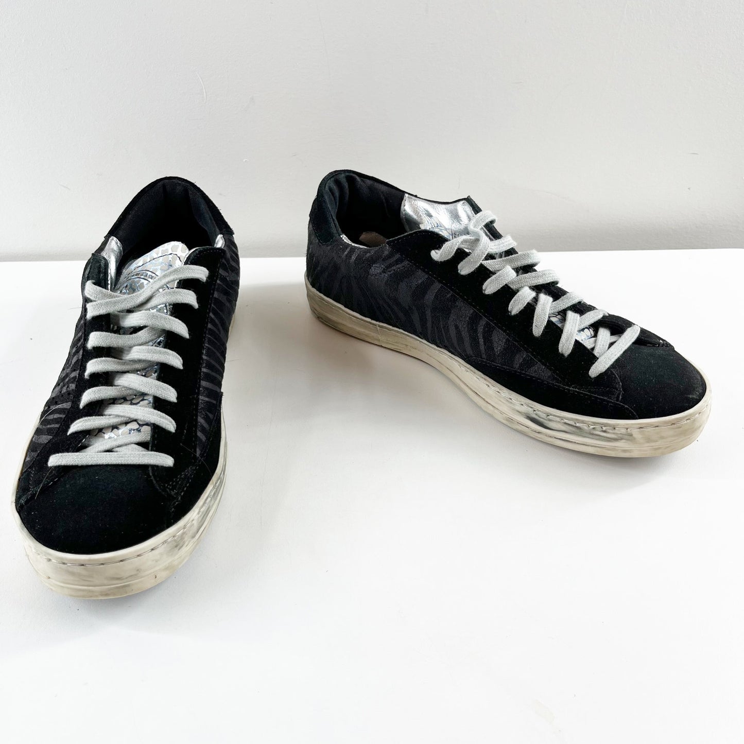 P448 John Low Top Lace Up Zebra Print Shoes Sneakers Black 7