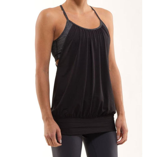 Lululemon 2 in 1 Bra No Limit Tank Top Charcoal And Pinstripe Gray Black 8
