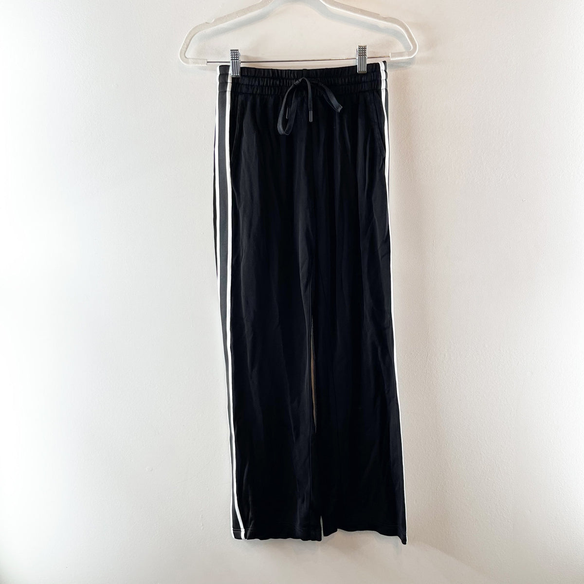 Upside Down Roma Striped Pull On Drawstring Wide-Leg Track Pants Black XS / US 4