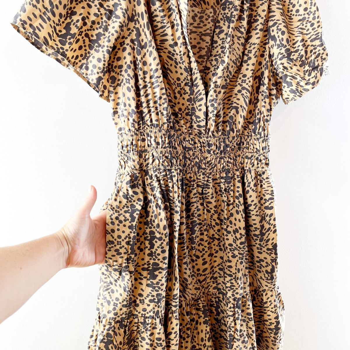 Anthropologie Somerset Short Sleeve Mini Dress in Leopard Print Brown Black M