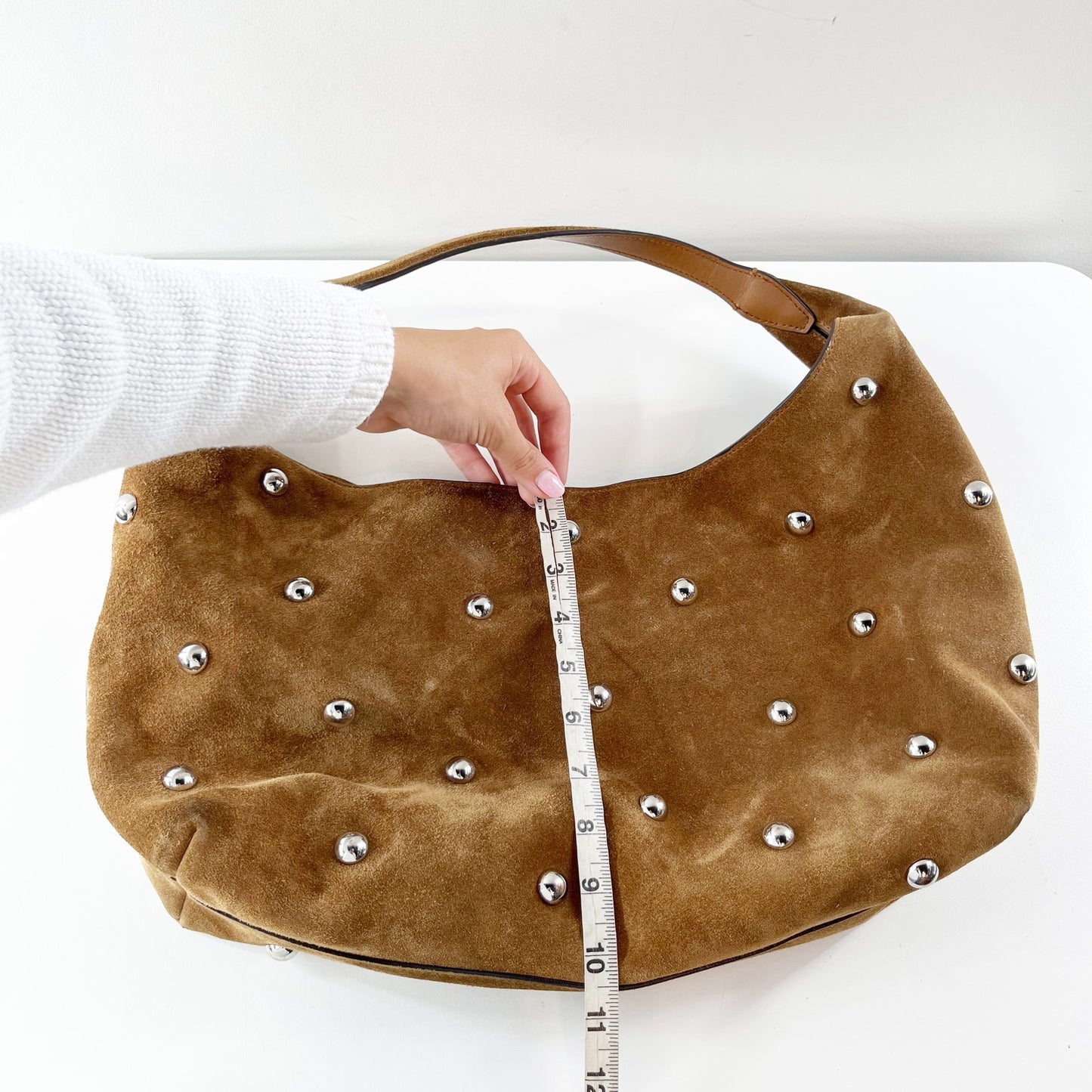 Madewell The Mylie Studded Suede Shoulder Bag Purse Dried Acorn Brown