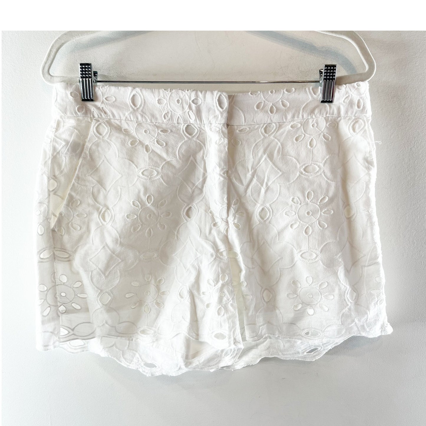 LOFT Riviera Mid Rise Chino Shorts in Floral Eyelet White 6