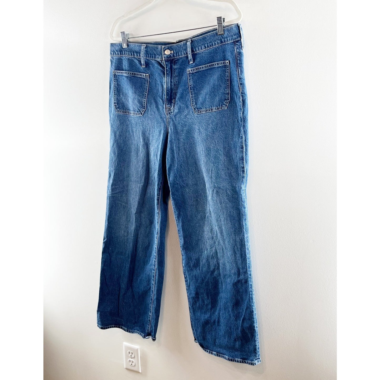 J. Crew Full Length High Rise Wide Leg Patch Pocket Jeans Blue 32 / 14