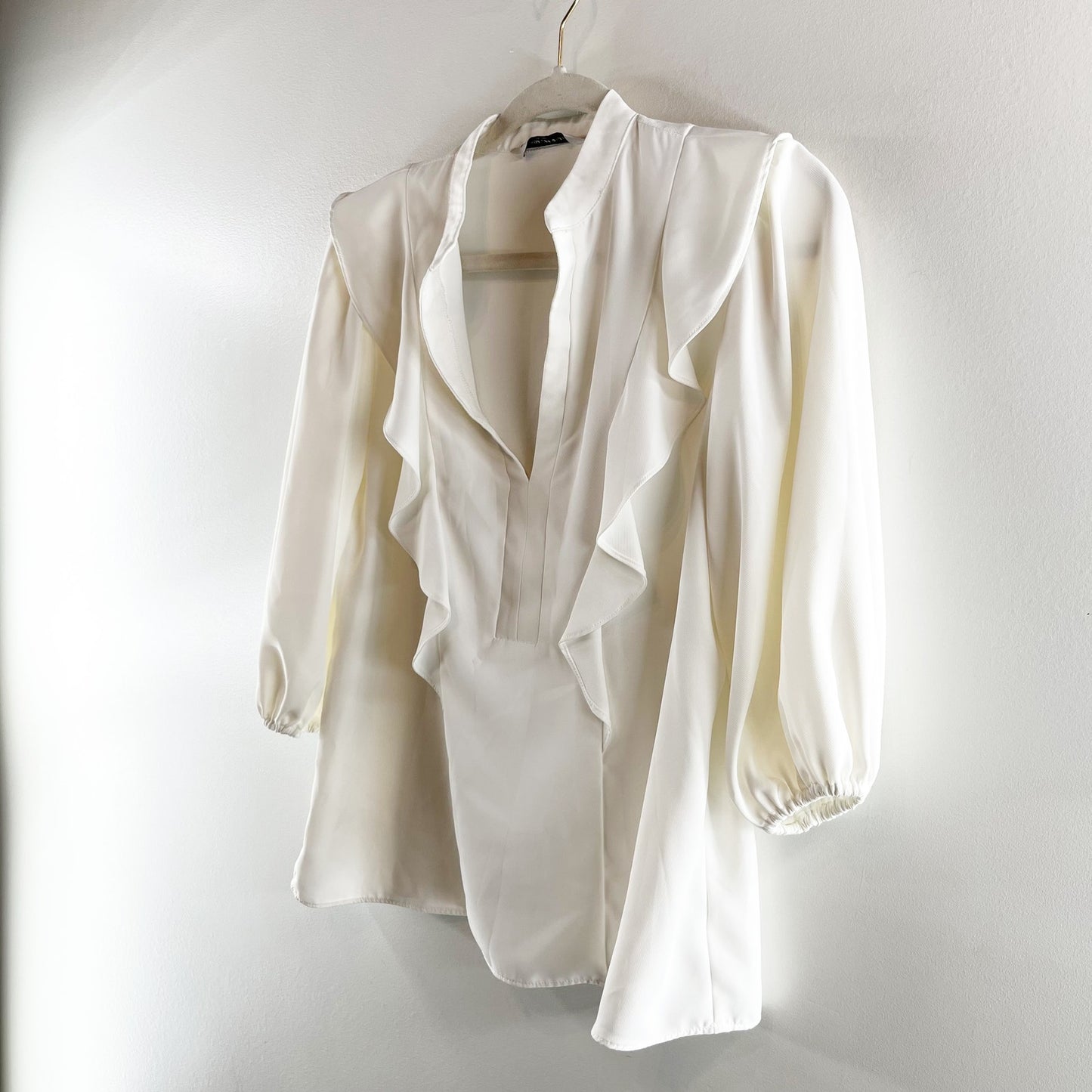 Amanda Uprichard 3/4 Sleeve Ruffle Trim Blouse Top White XS