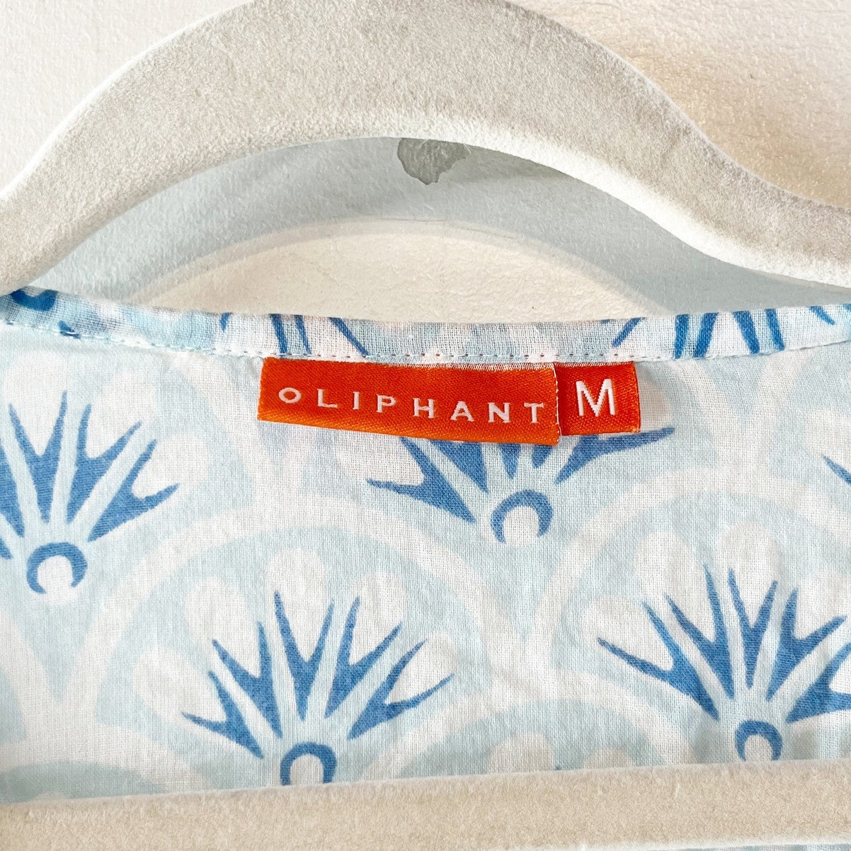 Oliphant Tuckernuck Cotton Printed Short Sleeve Cinch Waist Mini Dress Blue Med