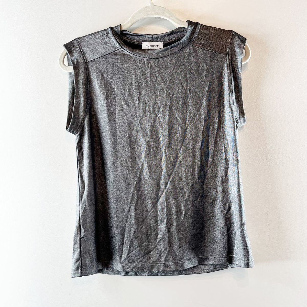 Evereve Haze Metallic Shimmer Tank Top Gray Silver XS