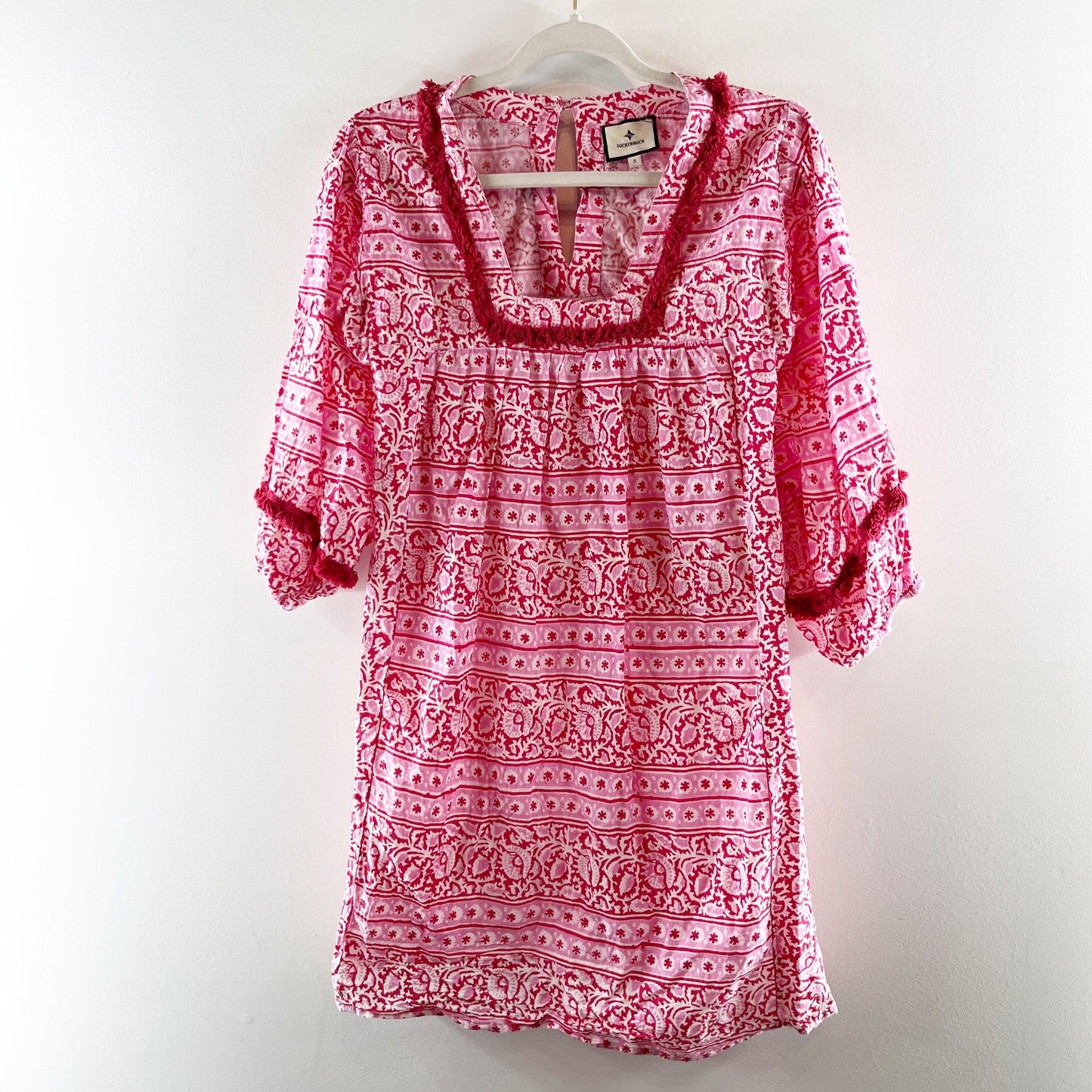 Tuckernuck Heat Wave Catalans Cotton Mini Cover Up Dress Pink Red Small