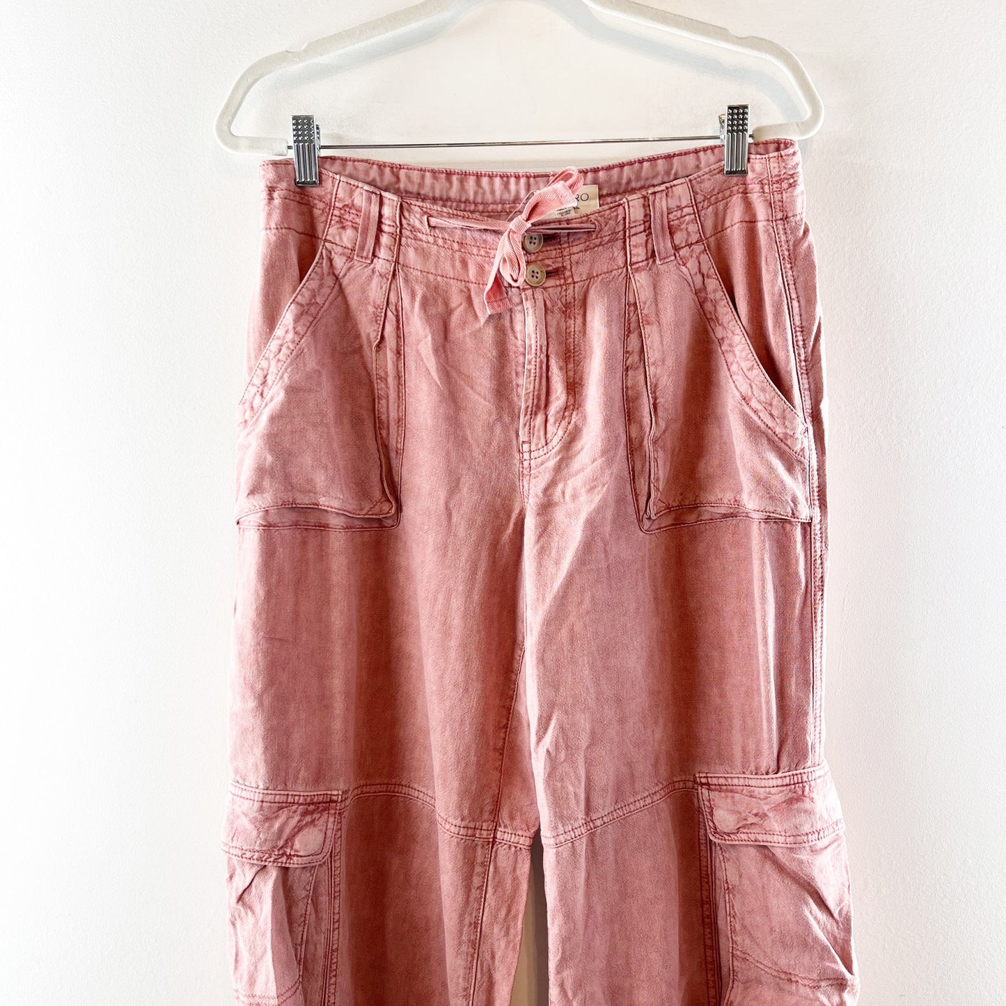 Pilcro Anthropologie Mid Rise Wide Leg Linen Blend Beach Cargo Pants Coral Pink