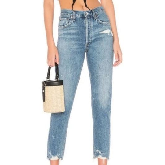 AGOLDE Jamie High Rise Chewed Hem Ankle Slim Skinny Jeans Blue 29 / 8