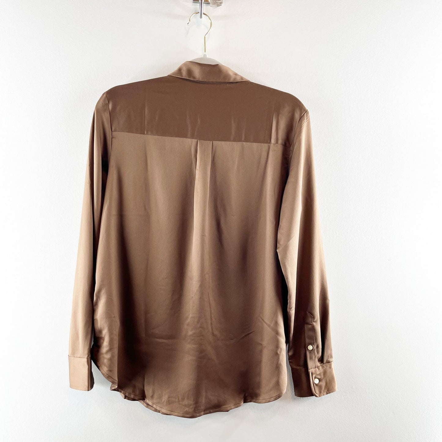 Gap Satin Long Sleeve Chest Pocket Collared Button-Up Shirt Cozy Brown Small