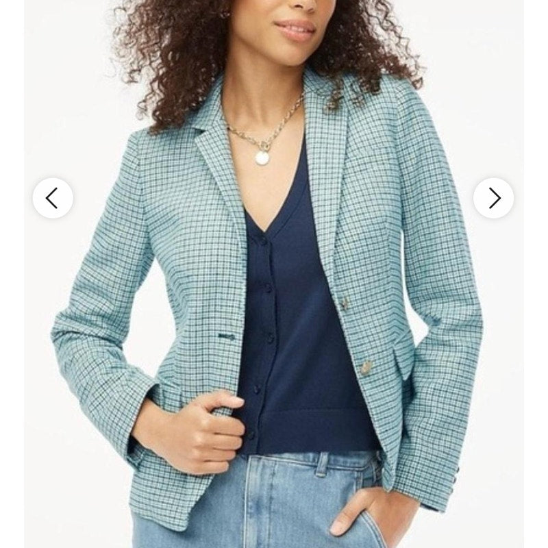J. Crew Herringbone Wool Blend Schoolboy Blazer Jacket Green 14