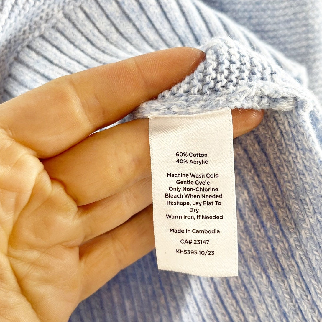 Talbots Button Front Ribbed Breton Long Sleeve Pullover Sweater Blue Small