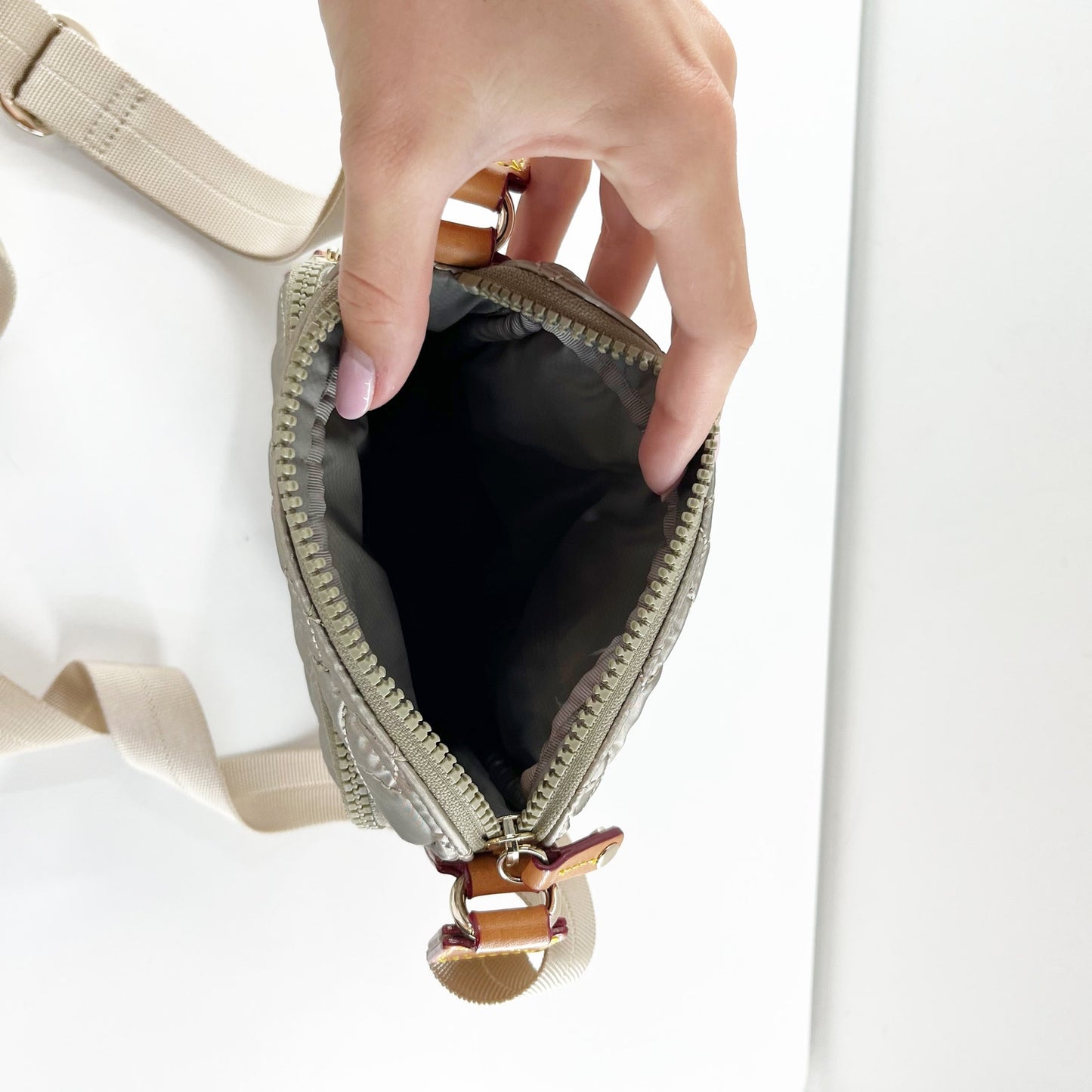 MZ Wallace Metro Quilted Crossbody Purse Bag Gold