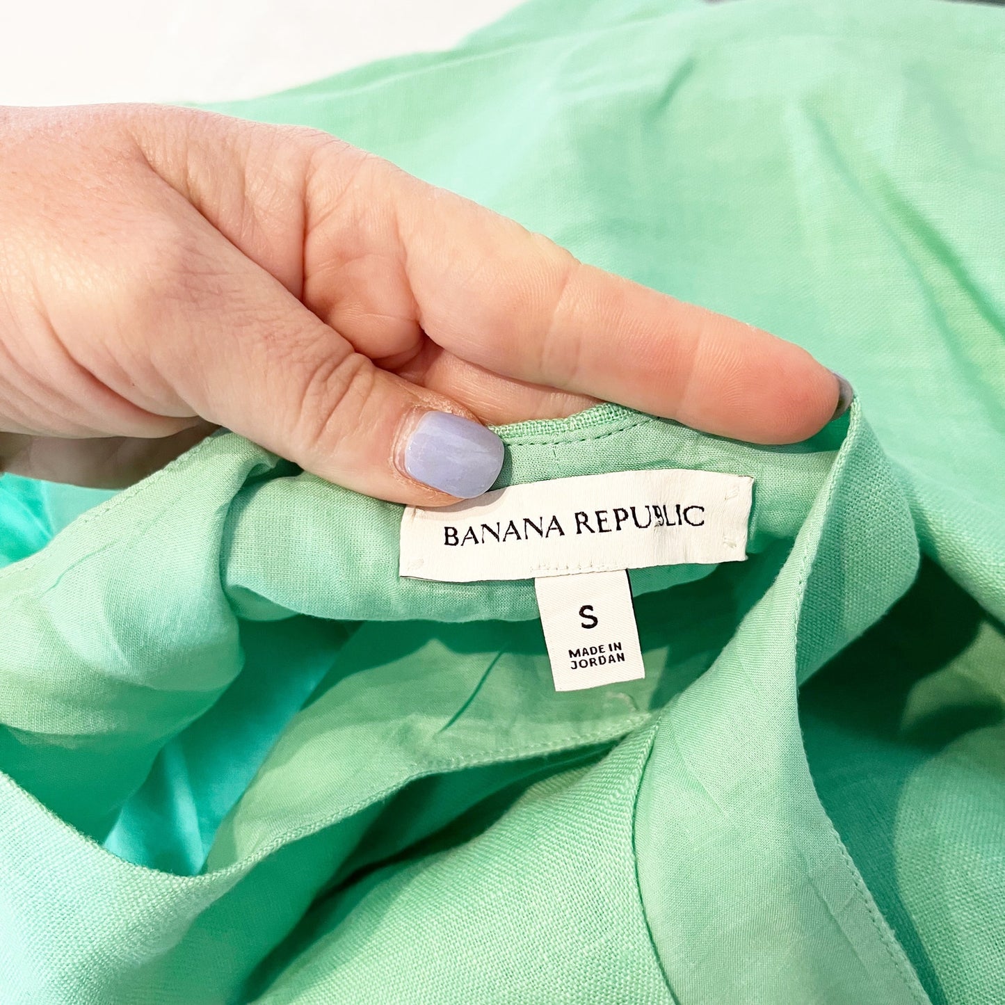 Banana Republic Linen Scoop-Neck Mini Shift Dress Katydid Green Small