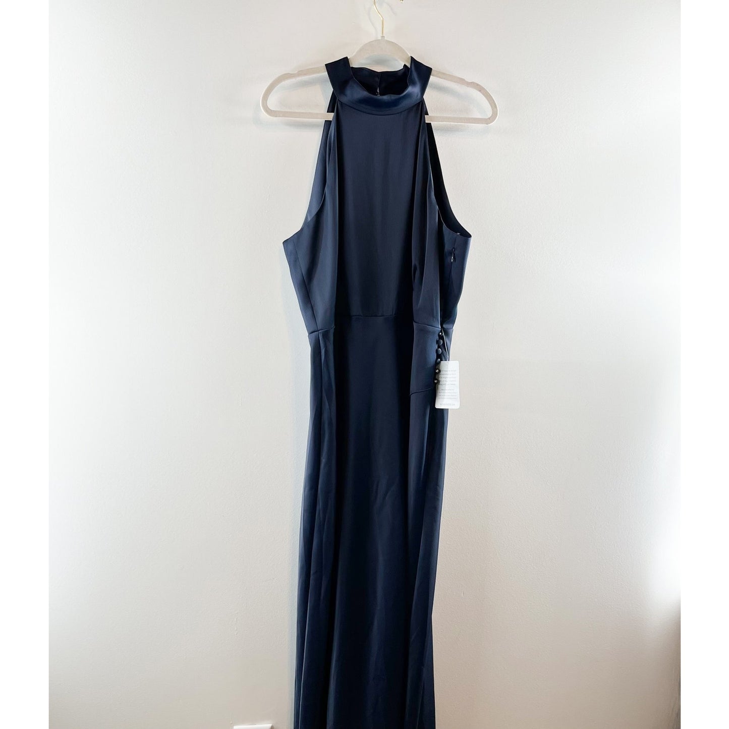 WAYF Halter Neck Sleeveless Slit Maxi Formal Gown Navy Blue XL