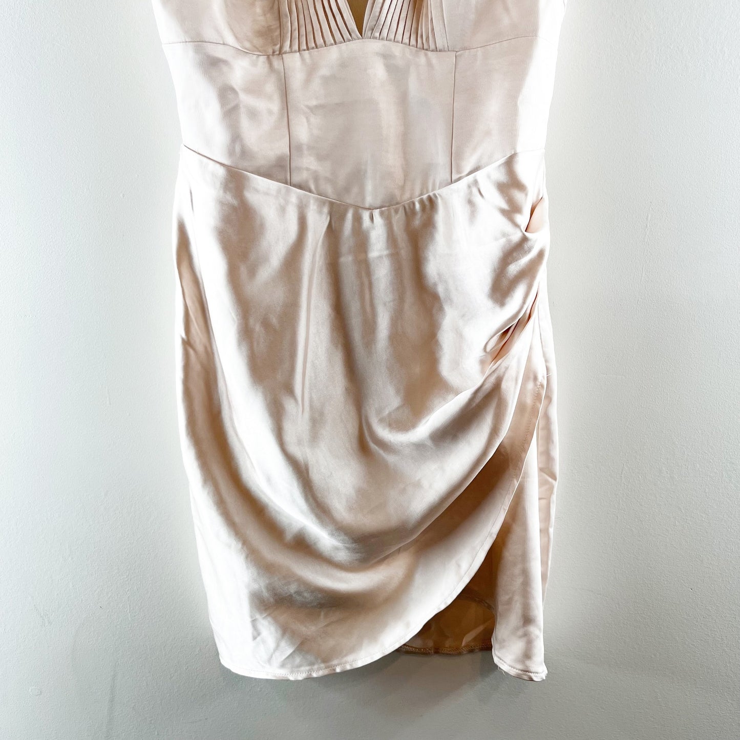 Hello Molly Rosebud Satin Plunge V Neck Mini Dress Champagne Gold 6
