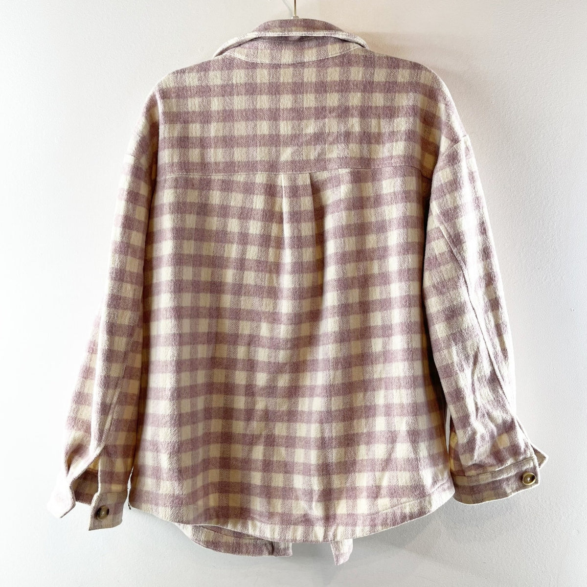 Moodie Wool Blend Check Buffalo Plaid Shirt Jacket Shacket Purple Cream Medium