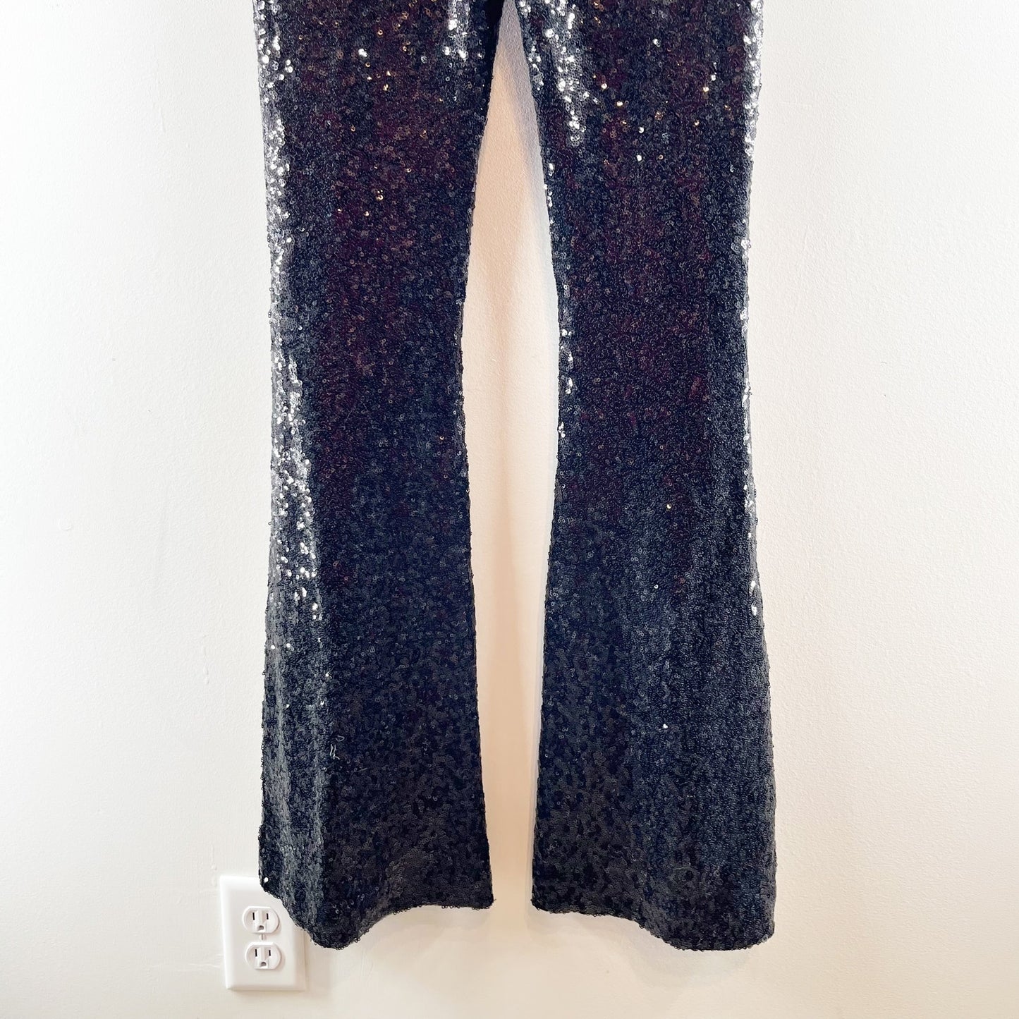 Anthropologie The Joni Sequin Flare Leg Pants Black 4 NWT