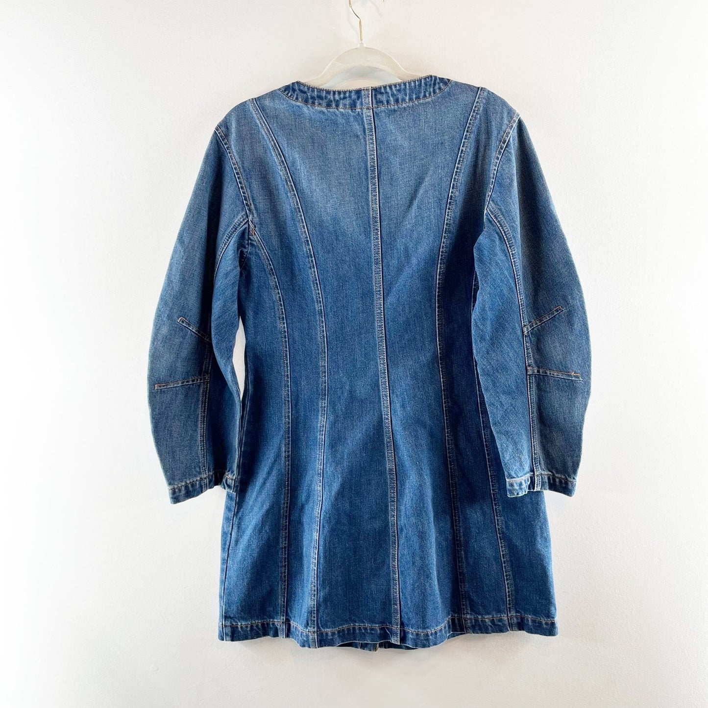 GAP Barrel Horseshoe Long Sleeve Denim Mini Dress Blue Medium