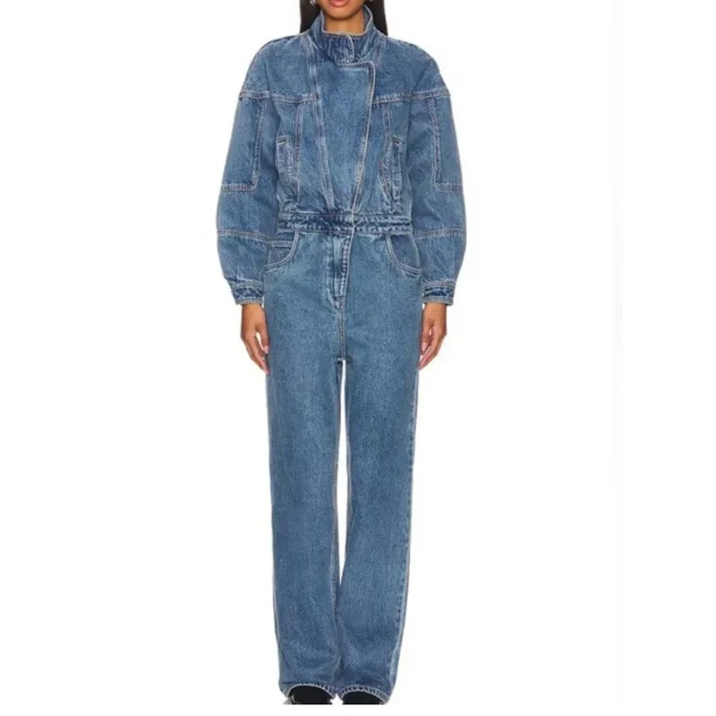 Ronny Kobo Eugene Long Sleeve Denim One Piece Jumpsuit Blue Medium