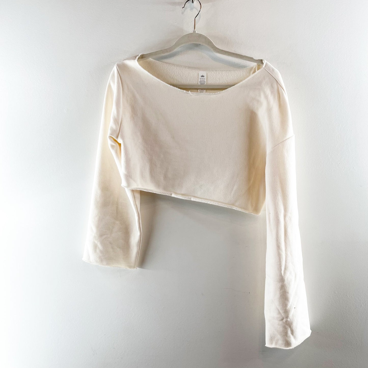 Alo Cropped Barre Shoulder Long Sleeve Cover Up Sweatshirt Ivory XS