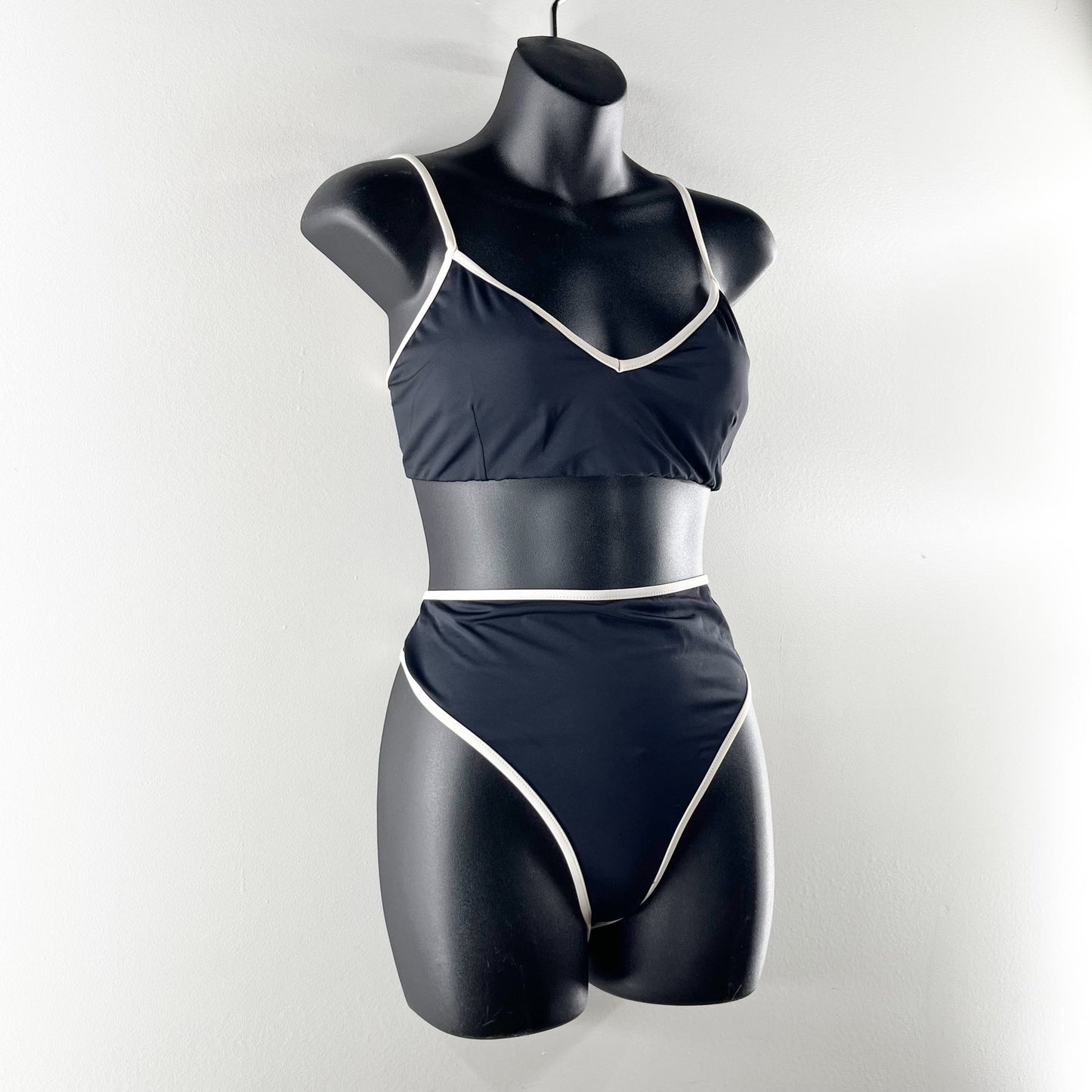 Andie Swim Two Piece High Waisted Bikini Swimsuit Set Black White XL
