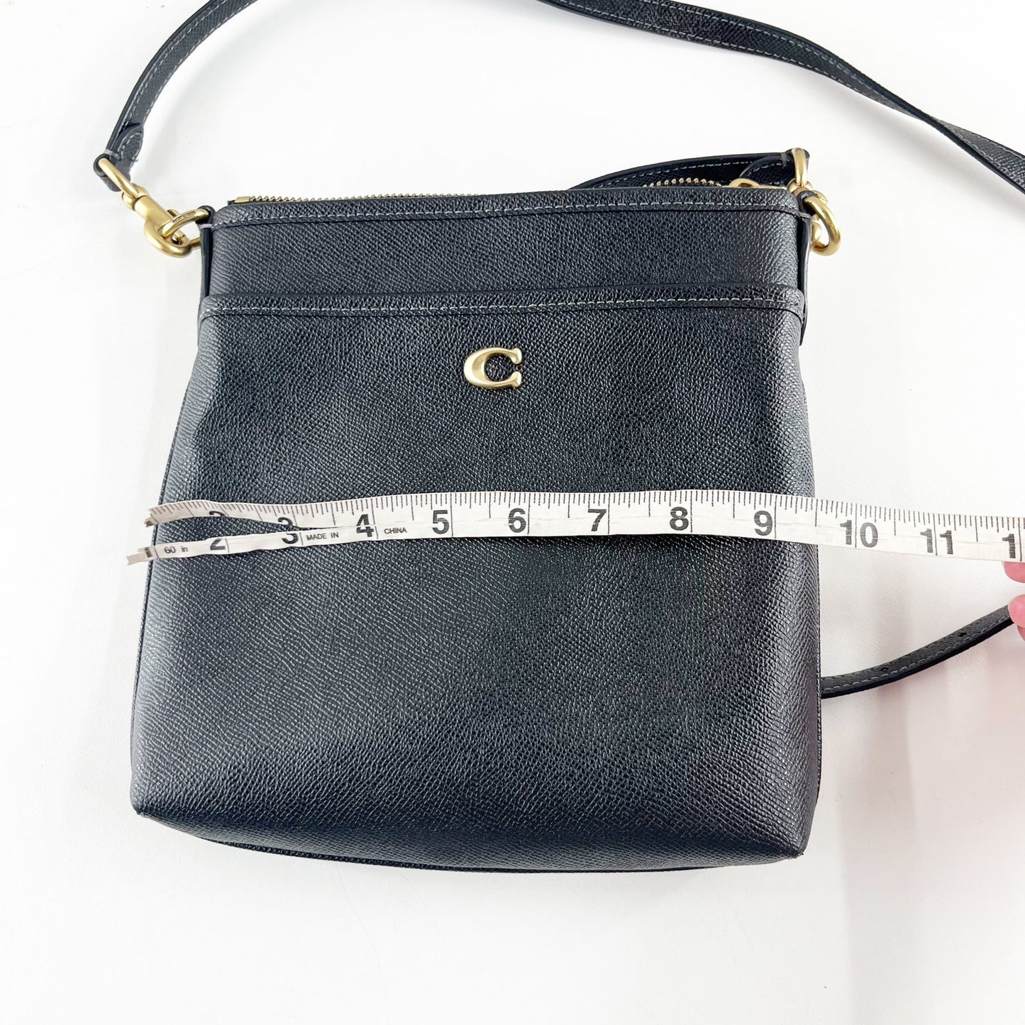 Coach Kitt Crossbody Leather Zip Closure Purse Bag Black Gold