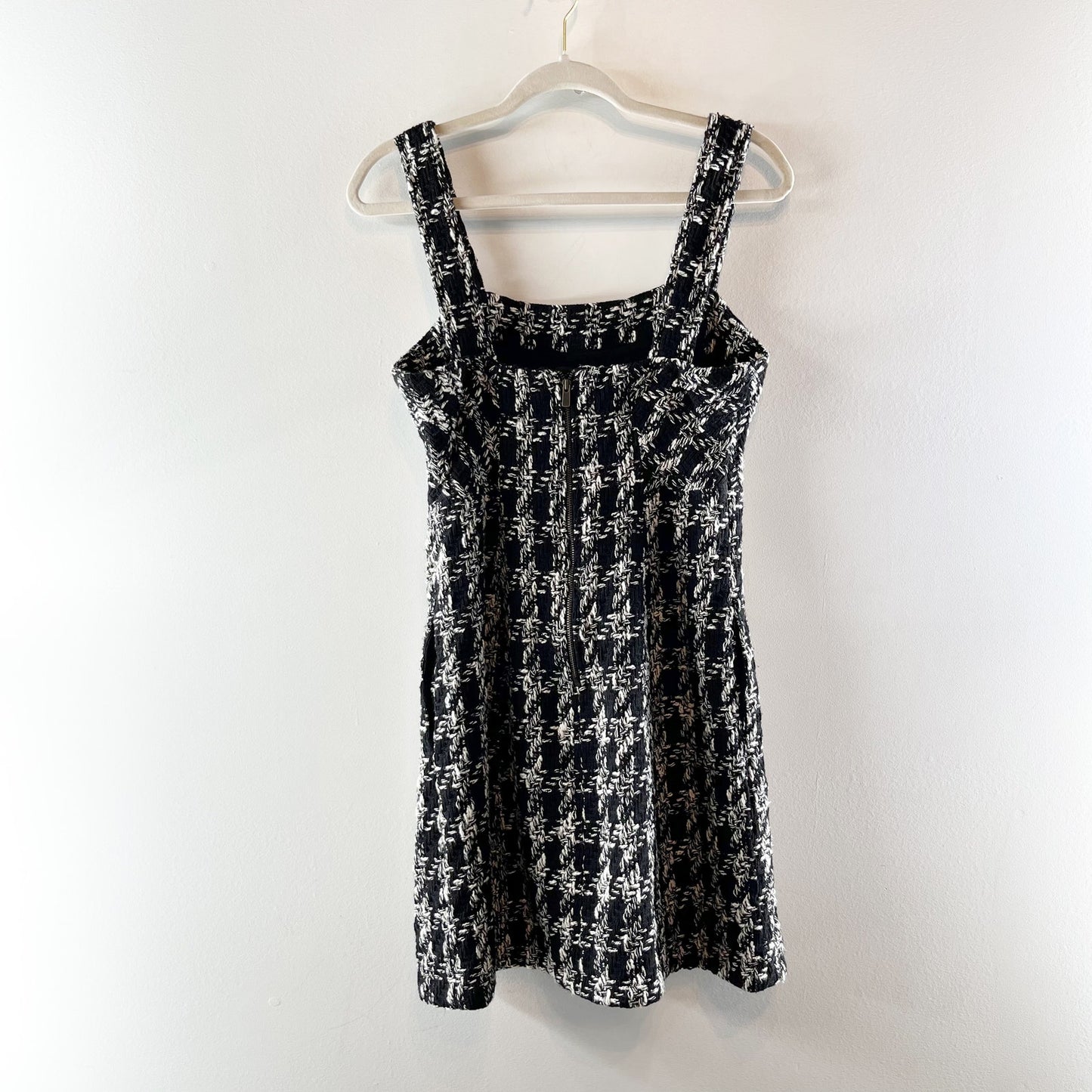 Maeve Anthropologie Tweed Houndstooth Square Neck Mini Dress Black White 4