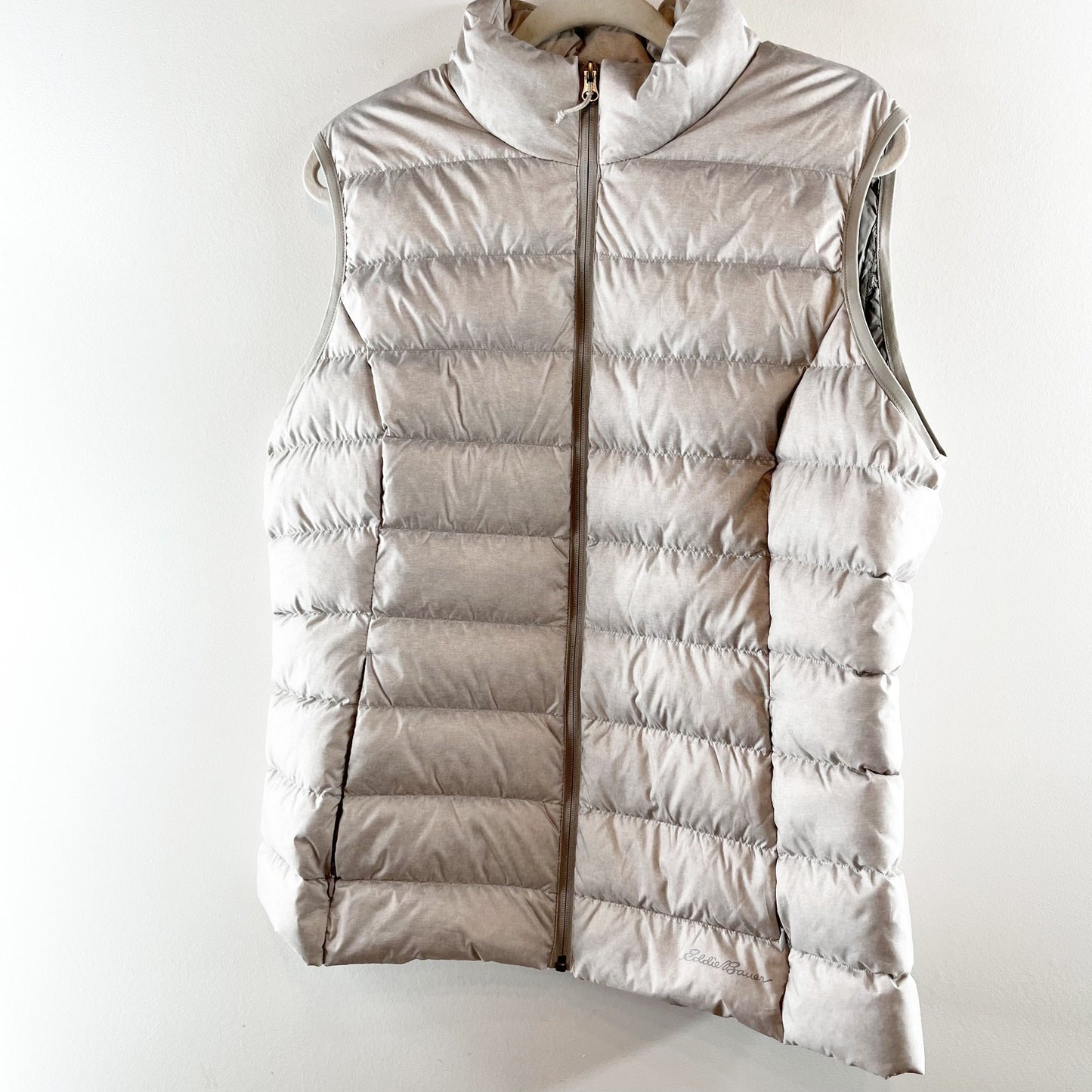 Eddie Bauer CirrusLite Full Zip Stand Collar Down Puffer Vest Light Gray XL