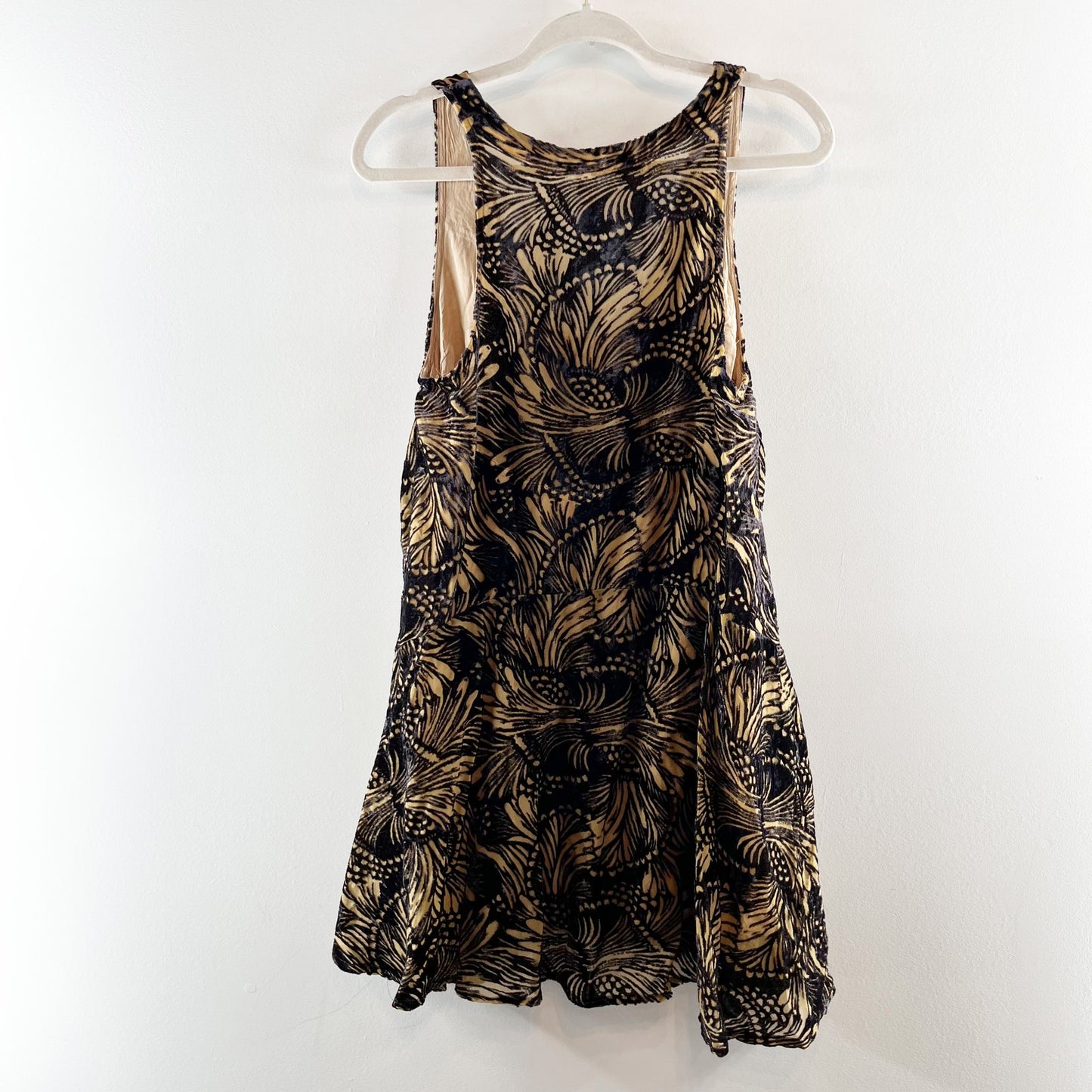 Free People Ellie Velvet Swing Ruffle Hem Mini Dress Black Medium