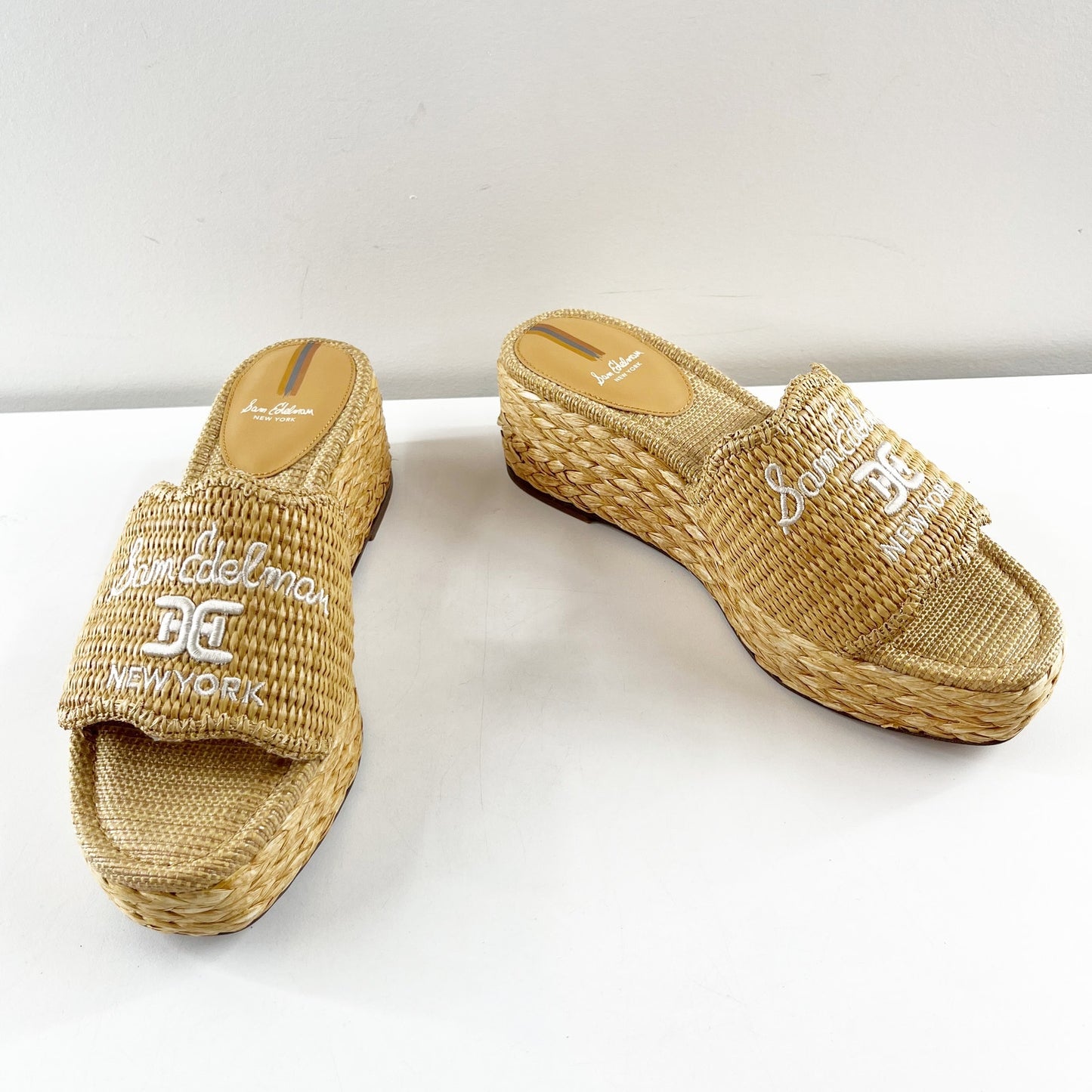 Sam Edelman Camila Slip On Espadrille Platform Wedge Slide Sandals Sand 9.5