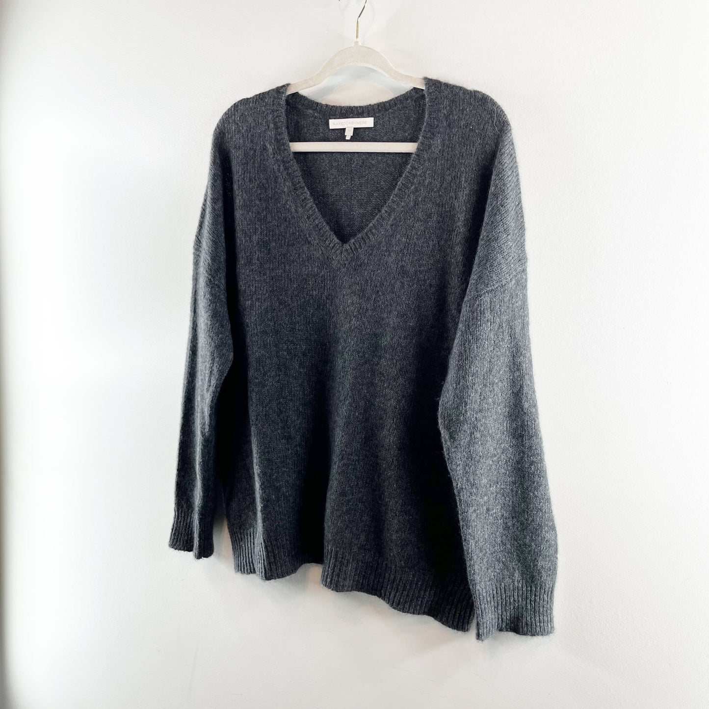 Naked Cashmere V Neck Cashmere Long Sleeve Sweater Gray XL