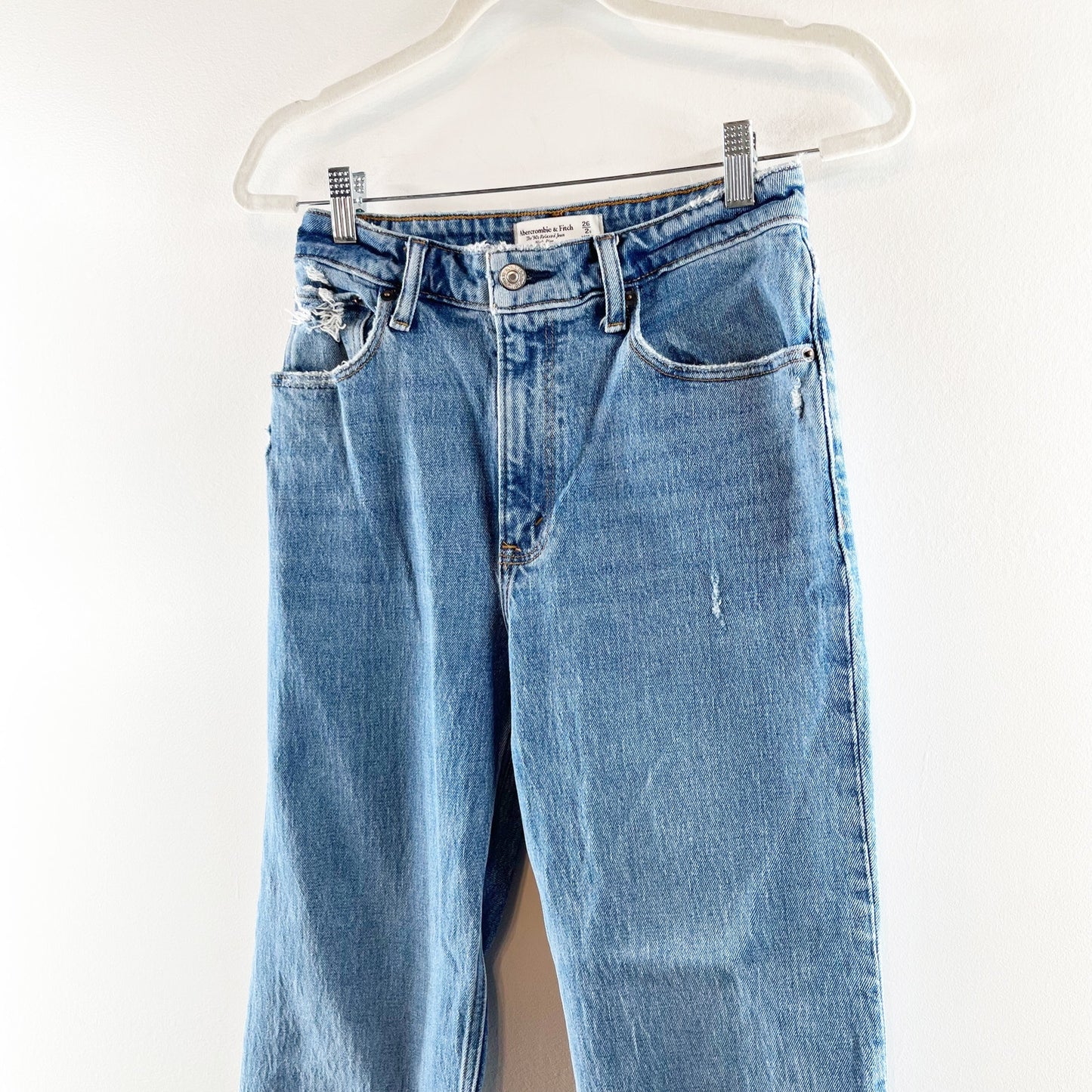 Abercrombie The '90's High Rise Relaxed Straight Leg Jeans Curve Love Blue 2