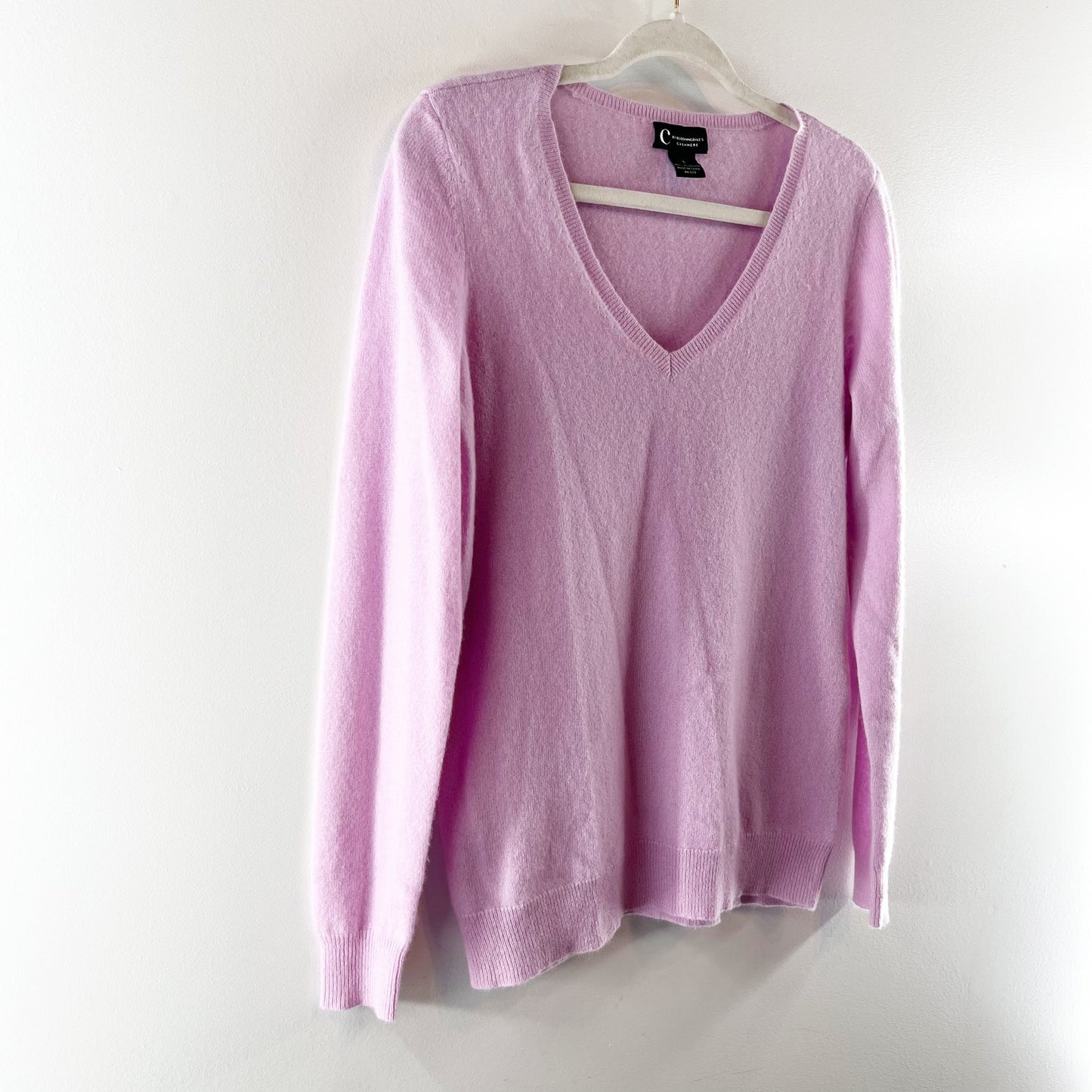 C by Bloomingdales 2-Ply Cashmere Long Sleeve V-Neck Pullover Sweater Pink L