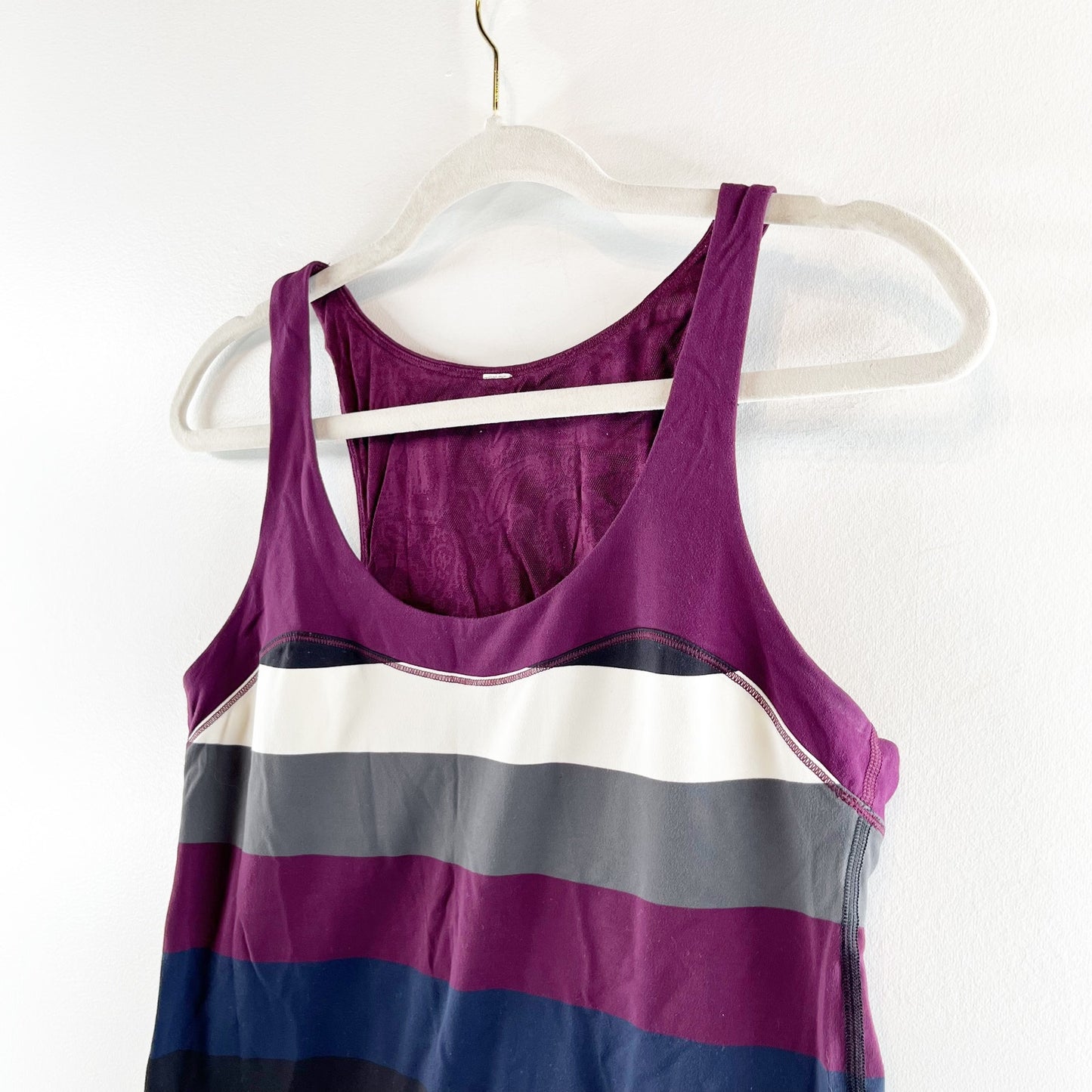 Lululemon Run First Base Striped Racerback Cotton Tank Top Black Purple Small