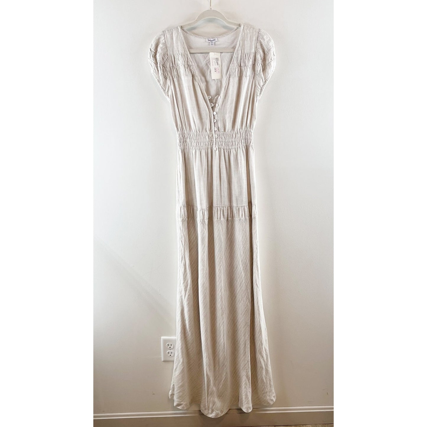 Splendid Riley Striped Short Sleeve Maxi Dress Cream Ivory Small