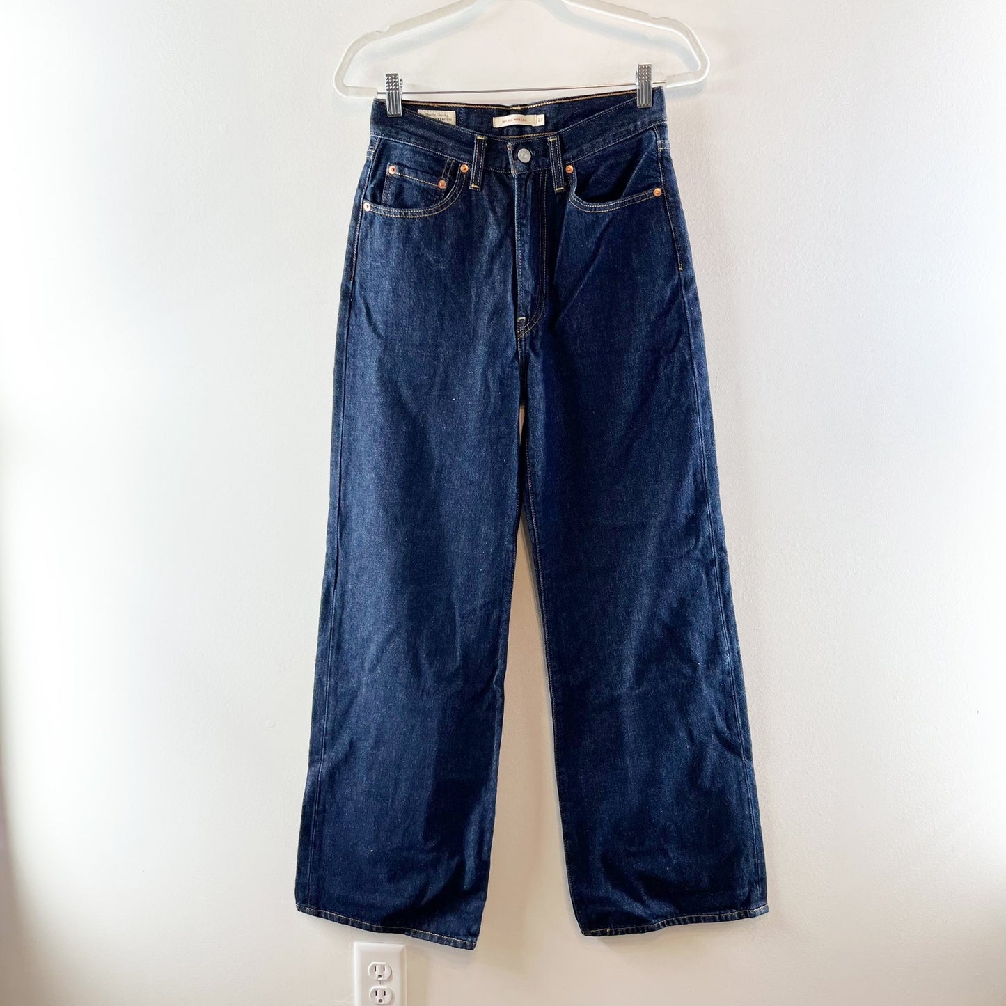 Levi's Ribcage Wide Leg High Rise Jeans in Dark Wash Blue 27
