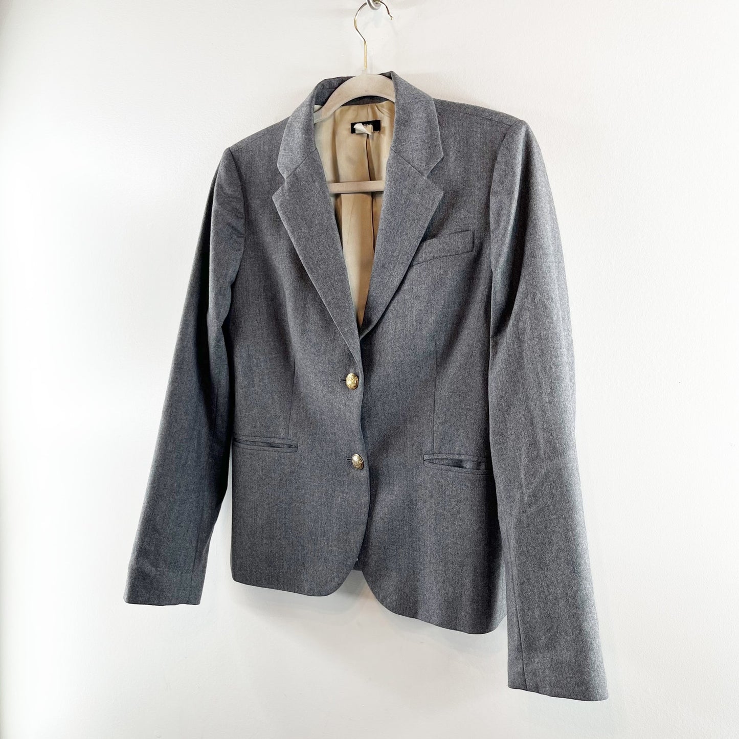 J. Crew Wool Schoolboy Double Button Blazer Jacket Gold Buttons Gray 8