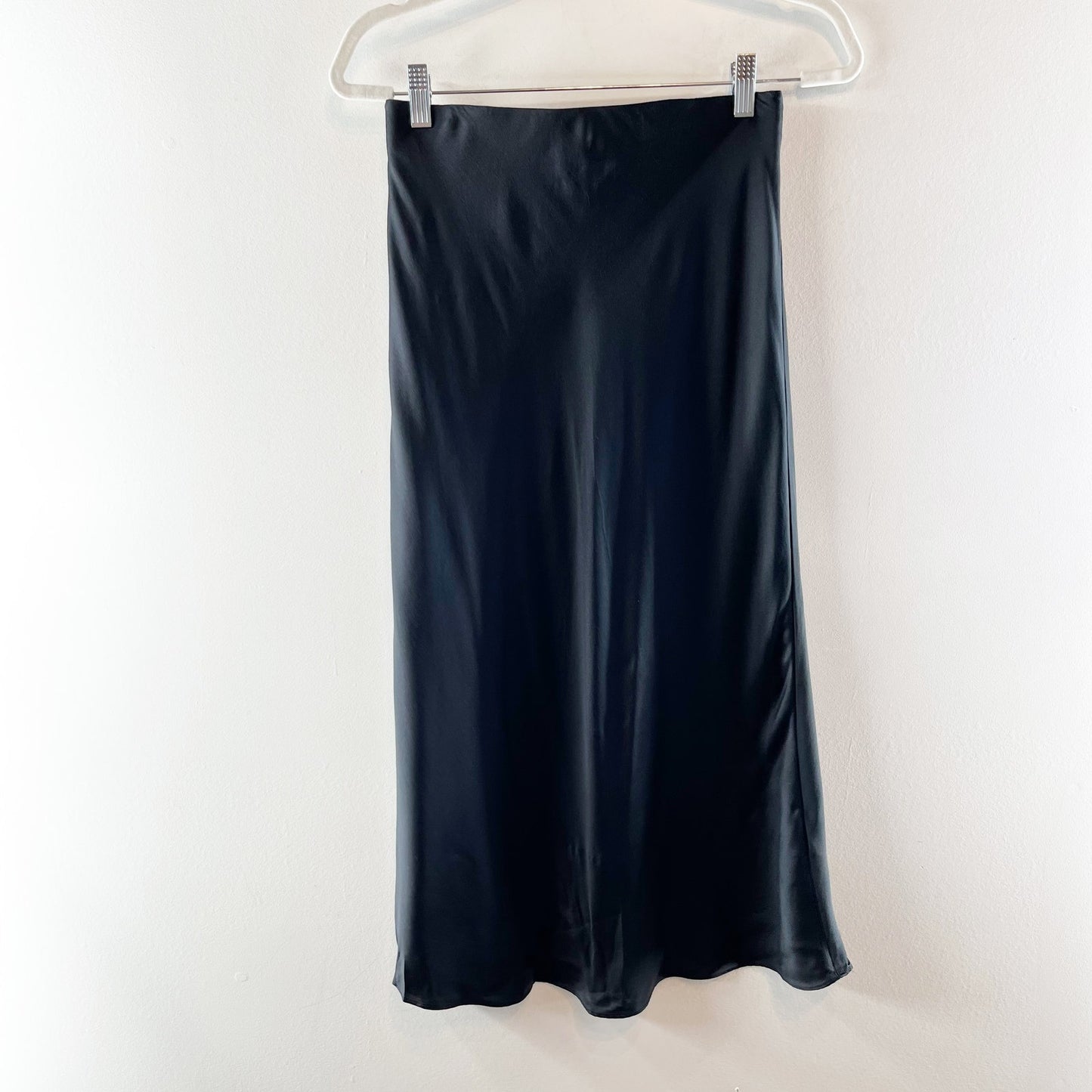 Quince 100% Silk Washable Midi Slip Satin Skirt Black Small