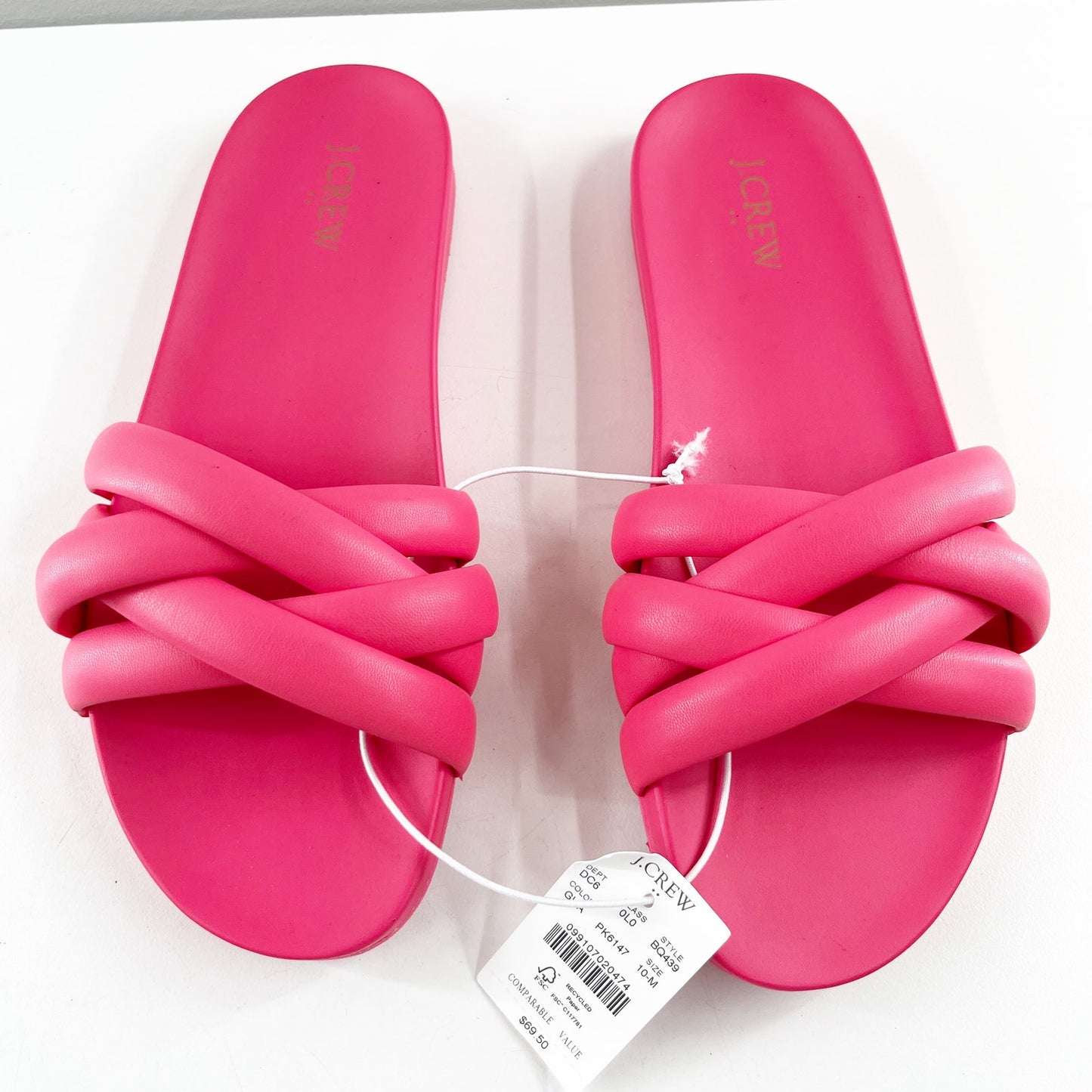 J. Crew Synthetic Slip On Open Toe Crisscross Flat Slide Sandals Guava Pink 10