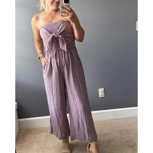 Grade & Gather Strapless Wide Leg Jumpsuit Purple Small