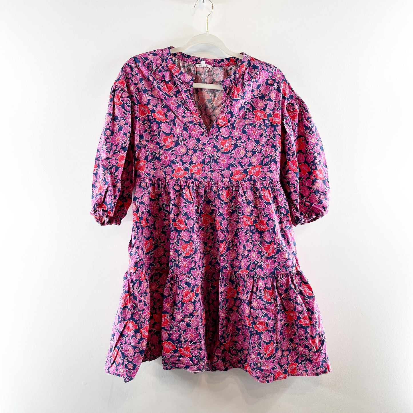 Sundry Evereve All Day Puff Sleeve Floral Mini Cotton Dress Purple XS