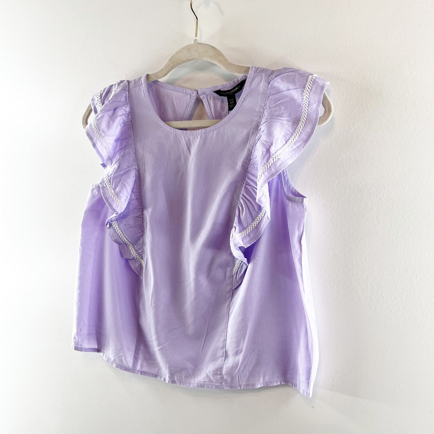 Banana Republic Open Back Cutout Ruffle Short Sleeve Top Lilac Purple XS Petite