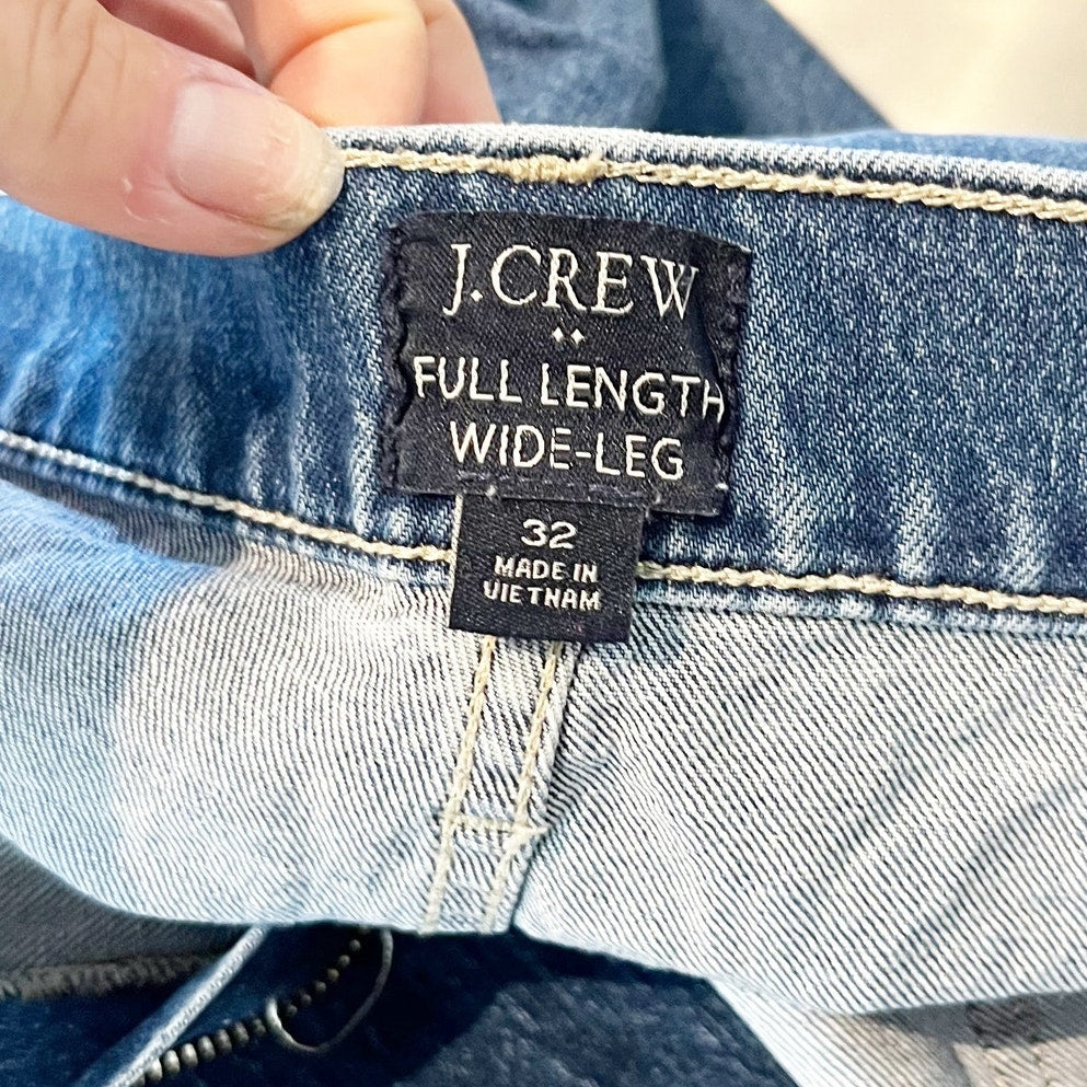 J. Crew Full Length High Rise Wide Leg Patch Pocket Jeans Blue 32 / 14