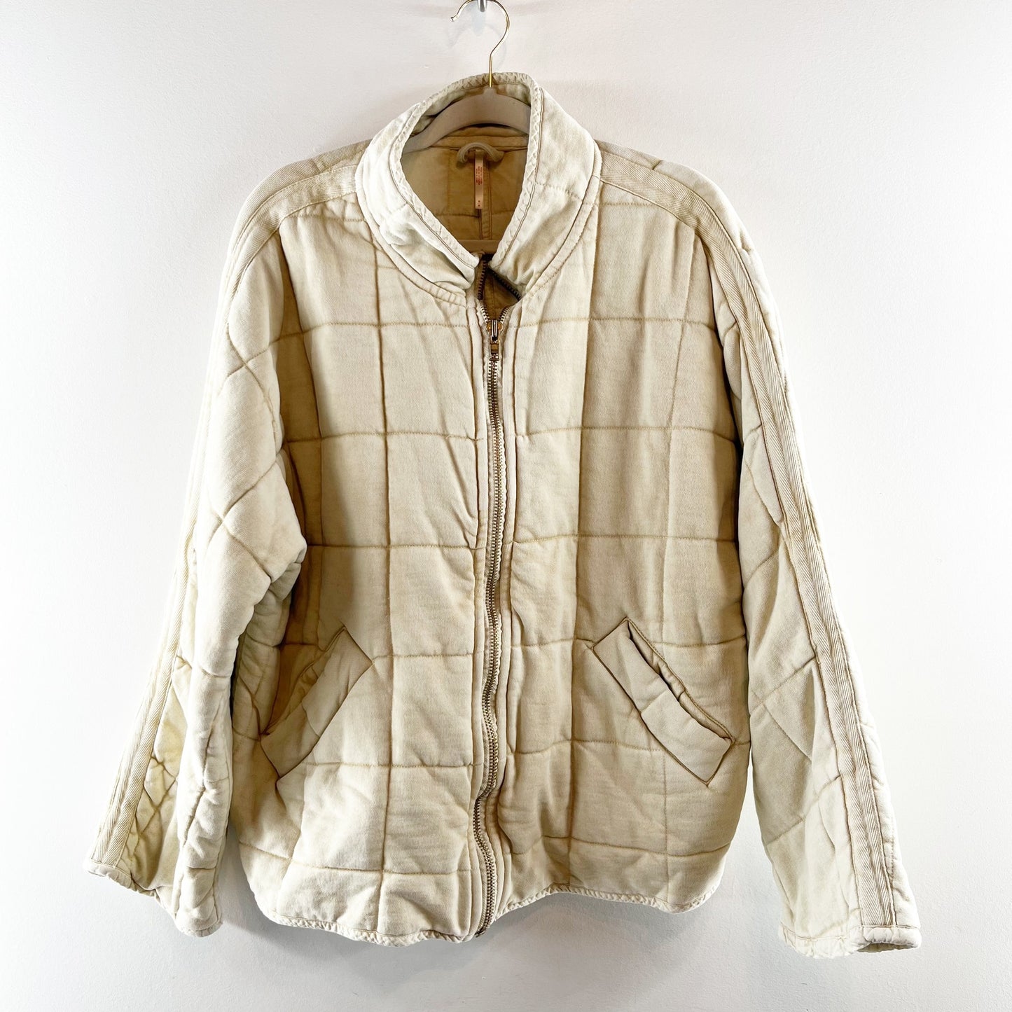 Free People Dolman Quilted Oversized Zip-Up Slouchy Knit Jacket Vanilla Creme M